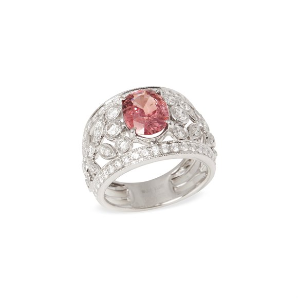 David Jerome Certified 3.19ct Unheated Padparadscha Sapphire and Diamond 18ct Gold Ring