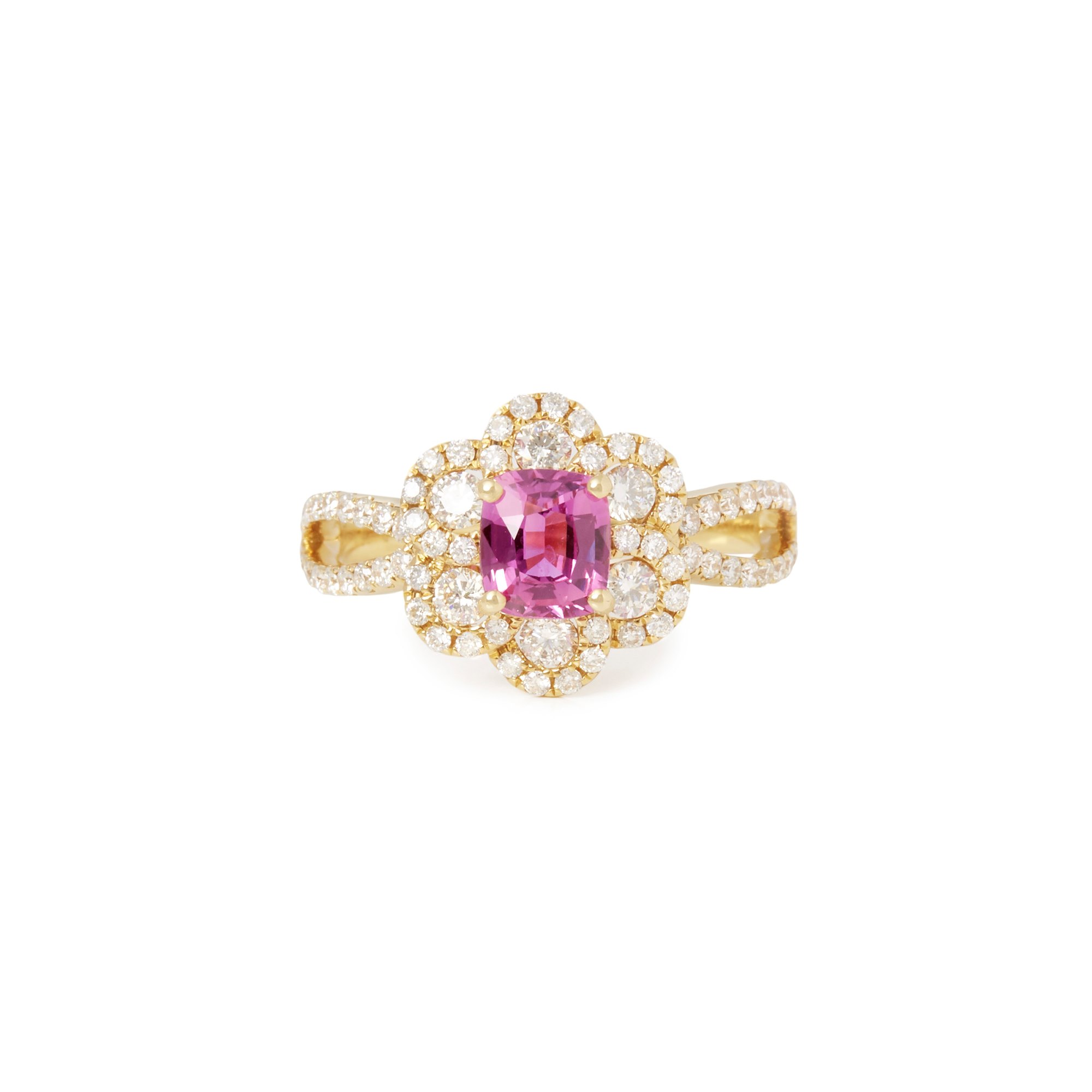David Jerome 18k Yellow Gold Pink Sapphire and Diamond Ring
