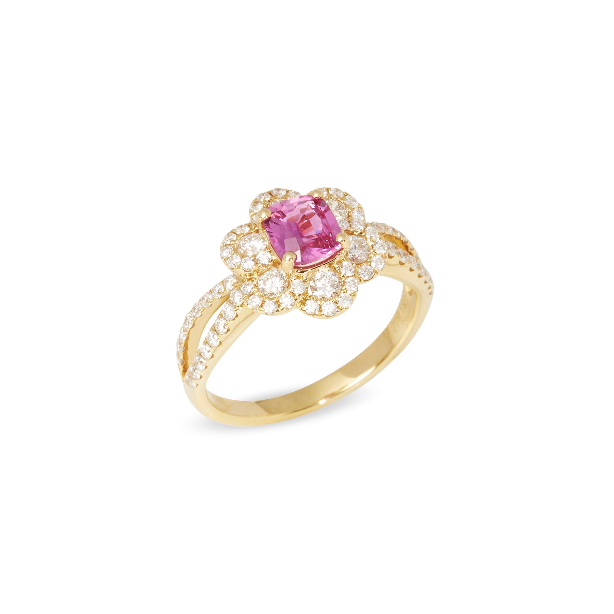 David Jerome 18k Yellow Gold Pink Sapphire and Diamond Ring