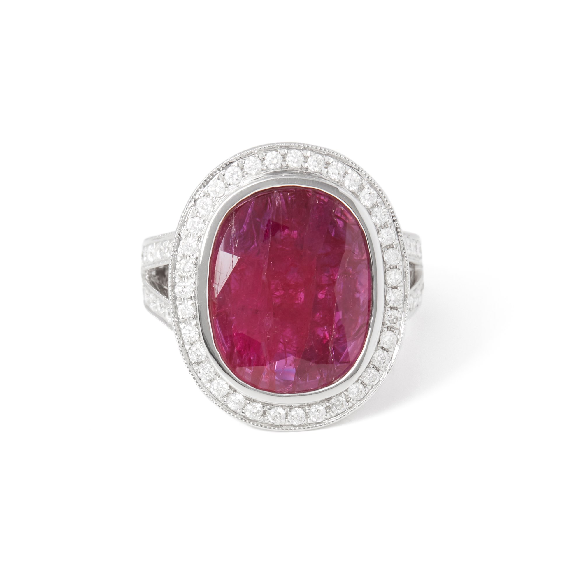 David Jerome Certified 7.1ct Oval Cut Ruby and Diamond 18ct Gold Ring