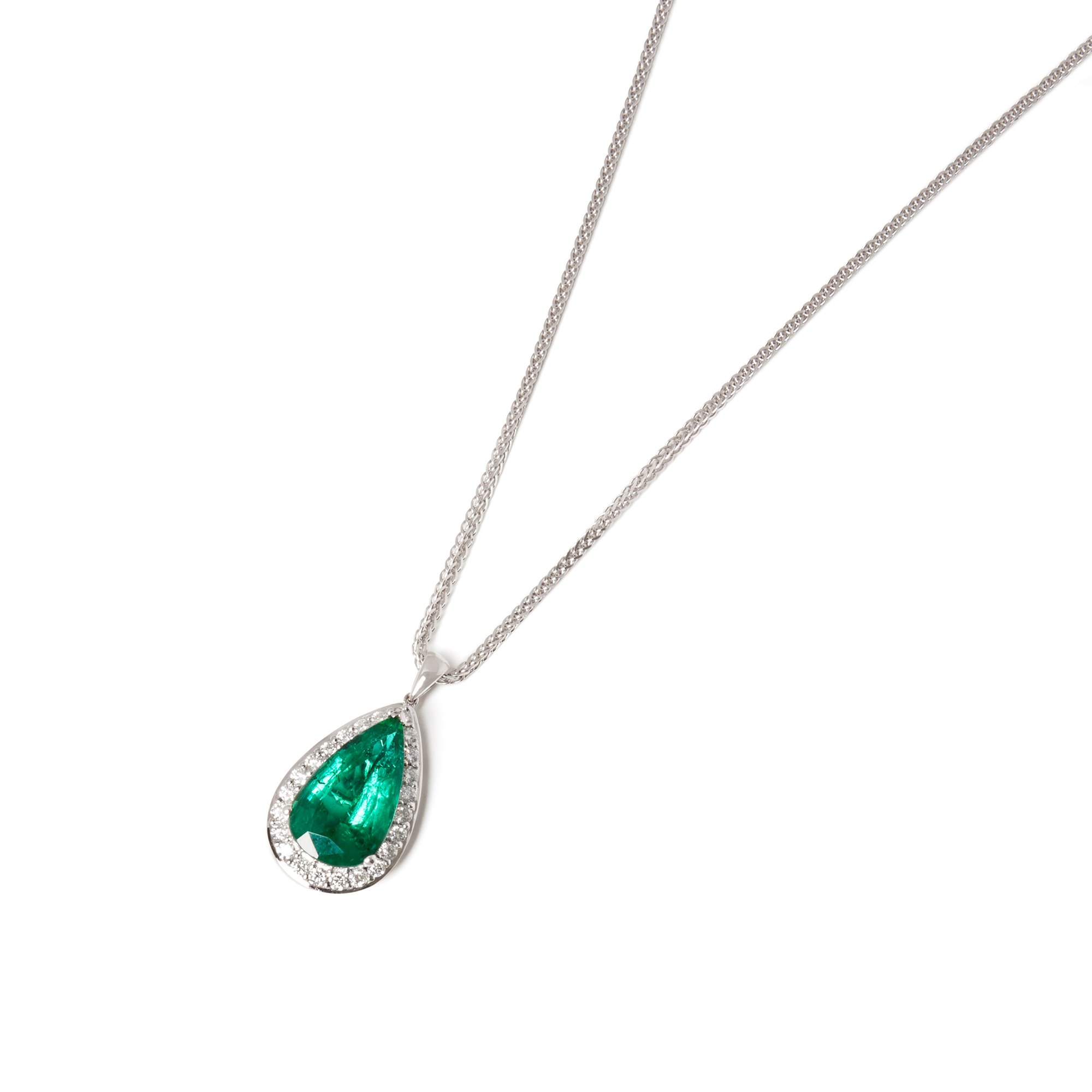 David Jerome 18k White Gold Emerald and Diamond Pendant