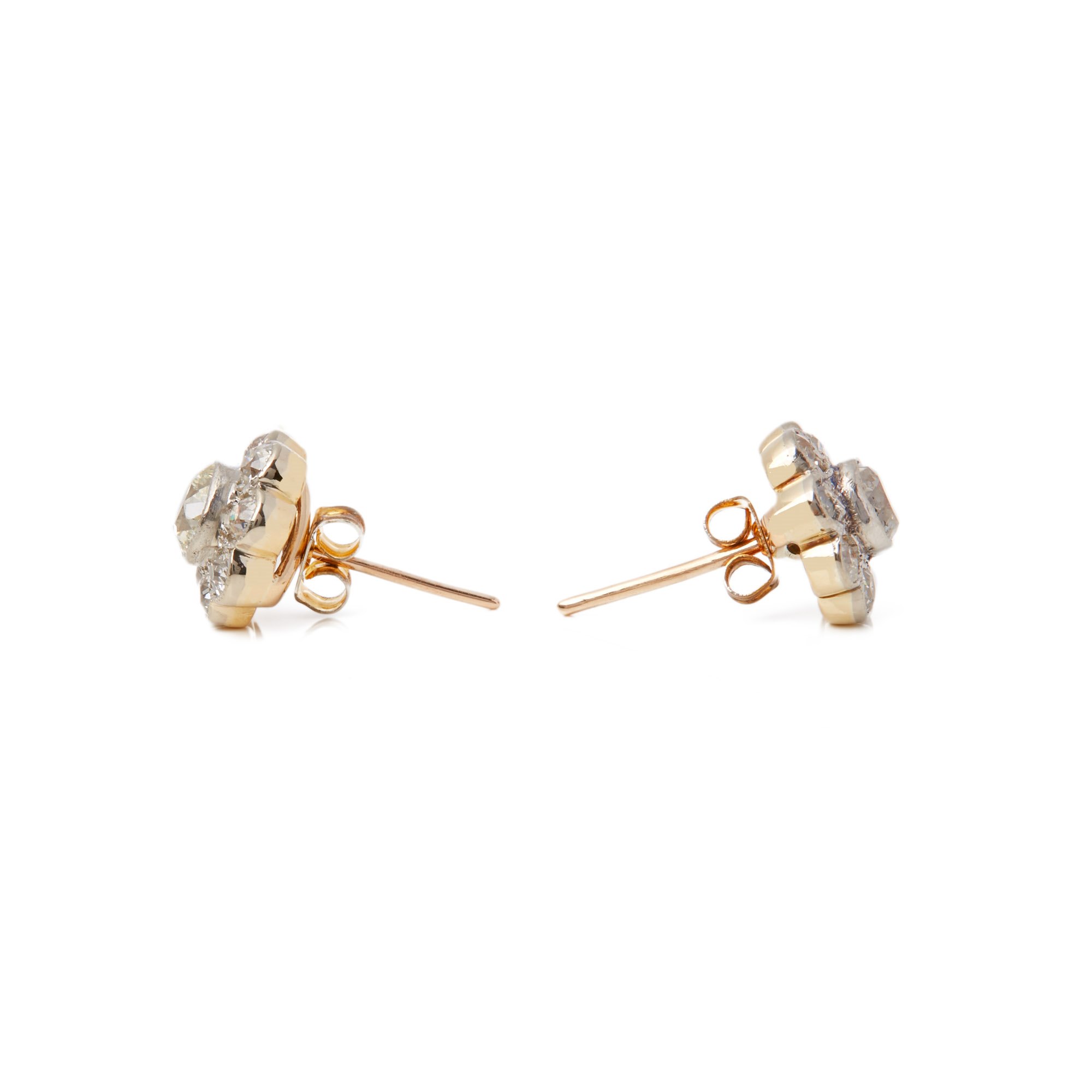 Diamond 18k Yellow Gold Old Cut Diamond Cluster Earrings