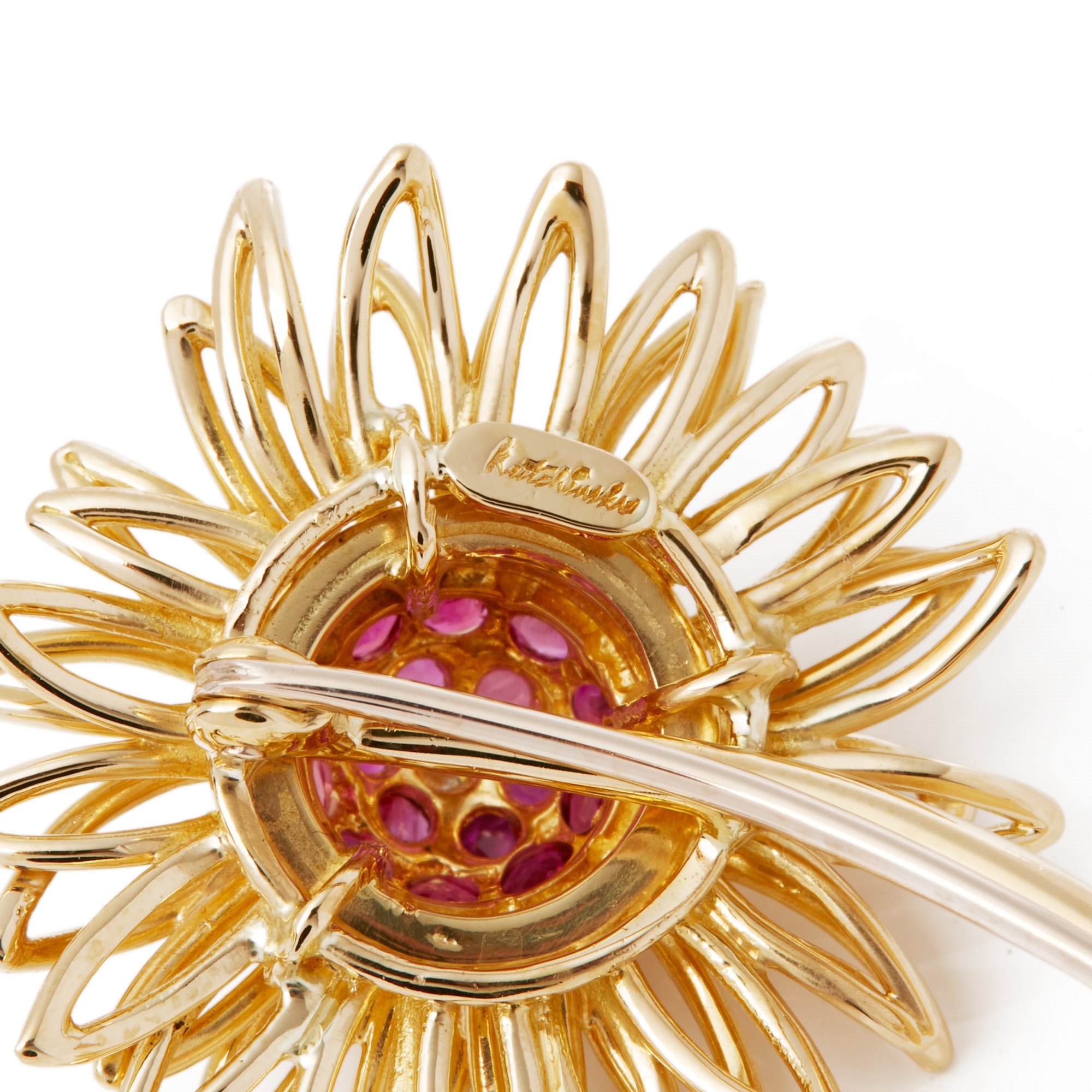 Kutchinsky 18k Yellow Gold Ruby and Diamond Vintage Brooch