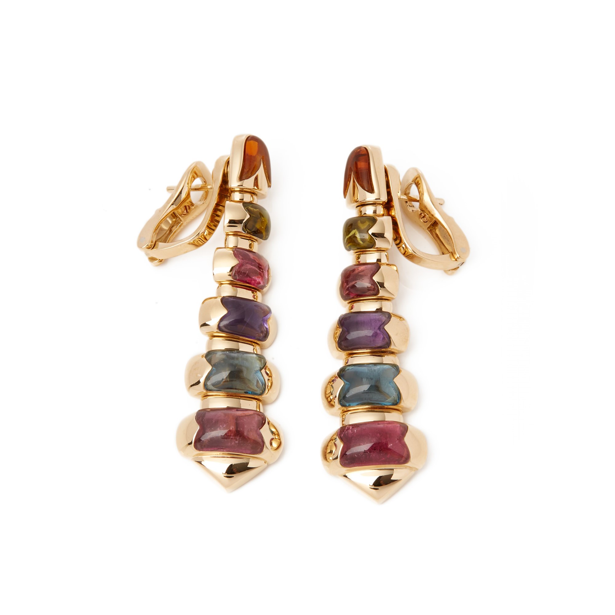 Bulgari 18k Yellow Gold Graduated Mixed Stone Drop Earrings COMJ236 |  Second Hand Jewellery