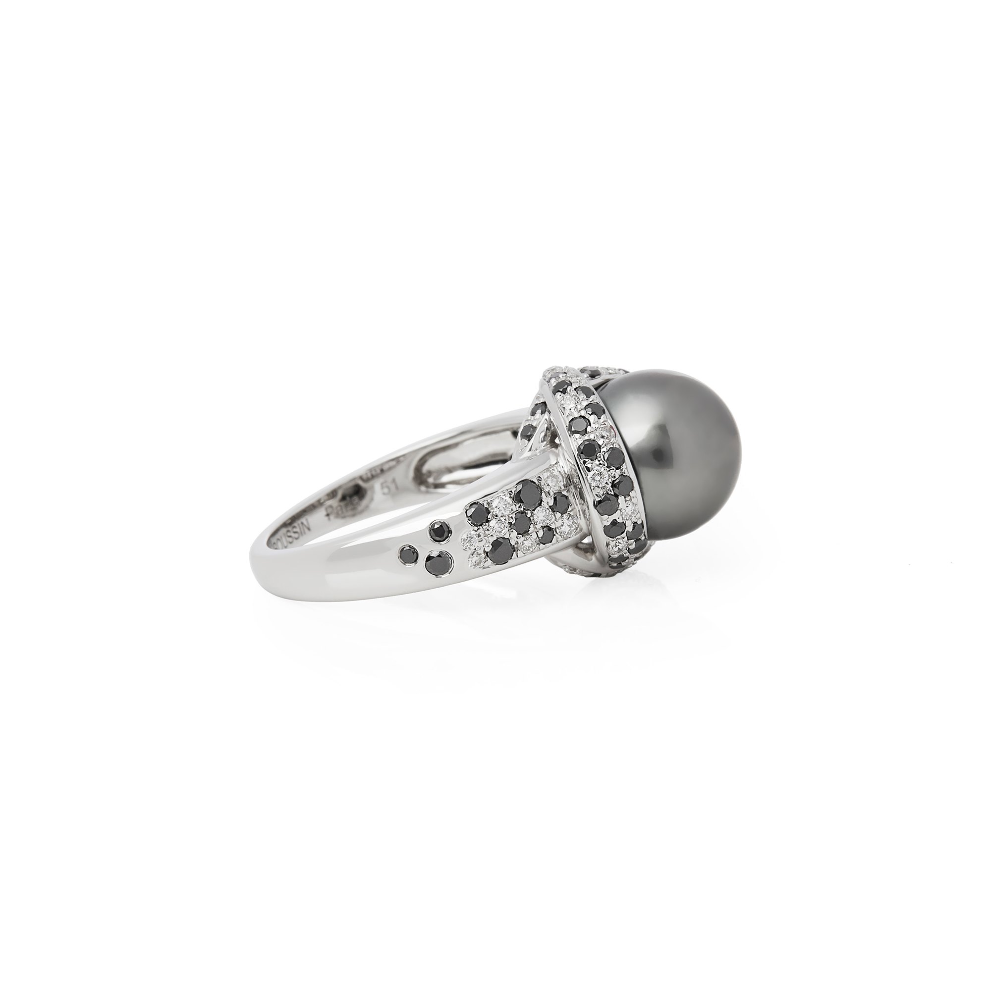 Mauboussin 18ct White Gold Pearl and Diamond Caviar Mon Amour Ring