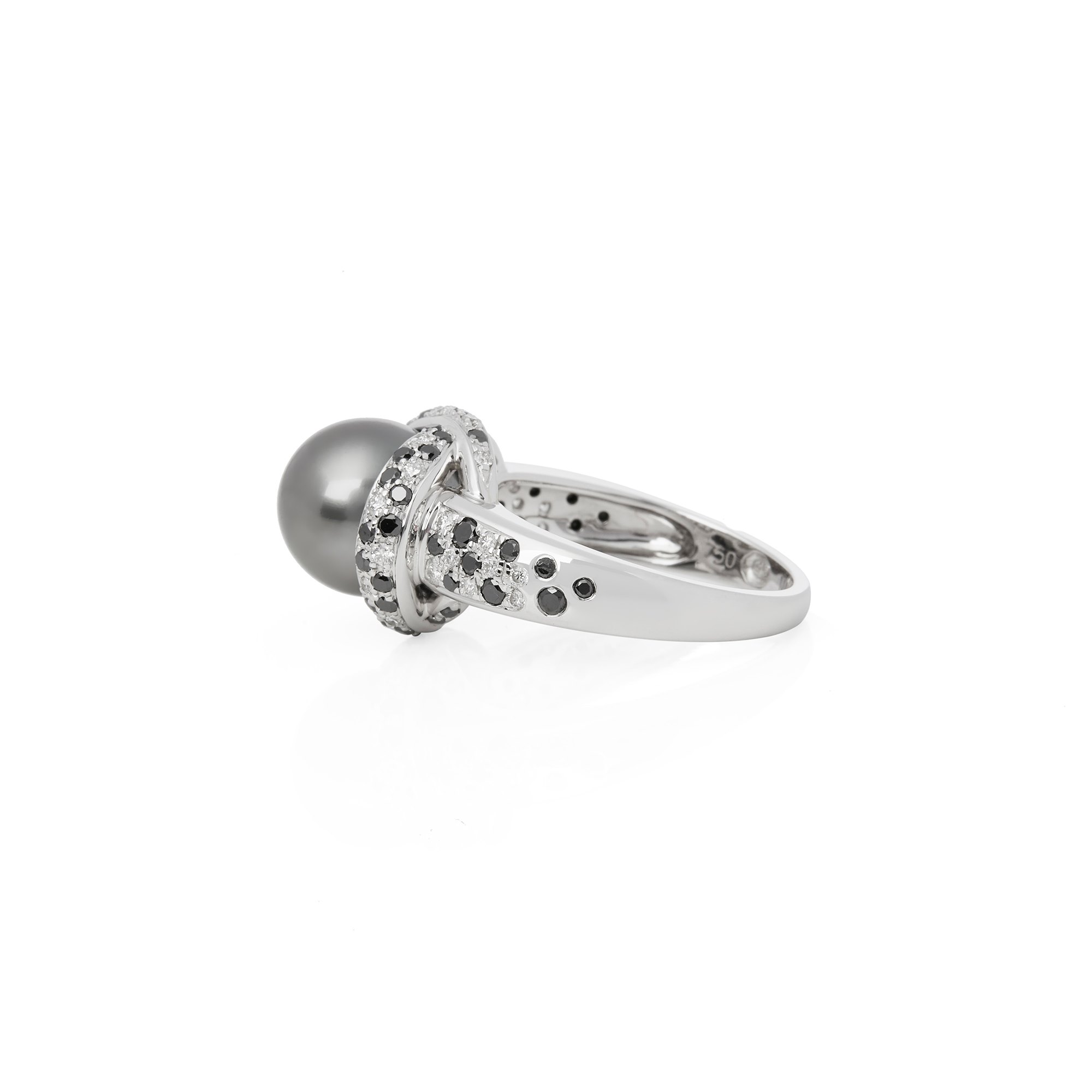 Mauboussin 18k White Gold Pearl and Diamond Caviar Mon Amour Ring