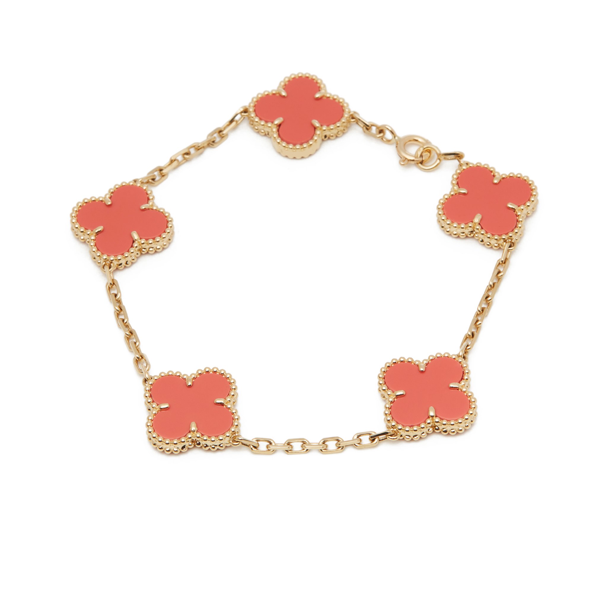 vlot Janice Inspireren Van Cleef & Arpels 18k Yellow Gold Coral 5 Motif Vintage Alhambra Bracelet  COMJ028 | Second Hand Jewellery