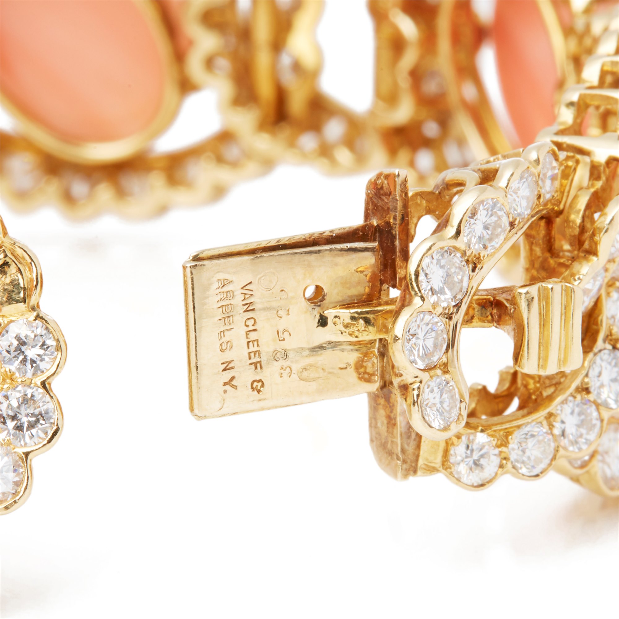 Van Cleef & Arpels 18k Yellow Gold Coral and Diamond Bracelet