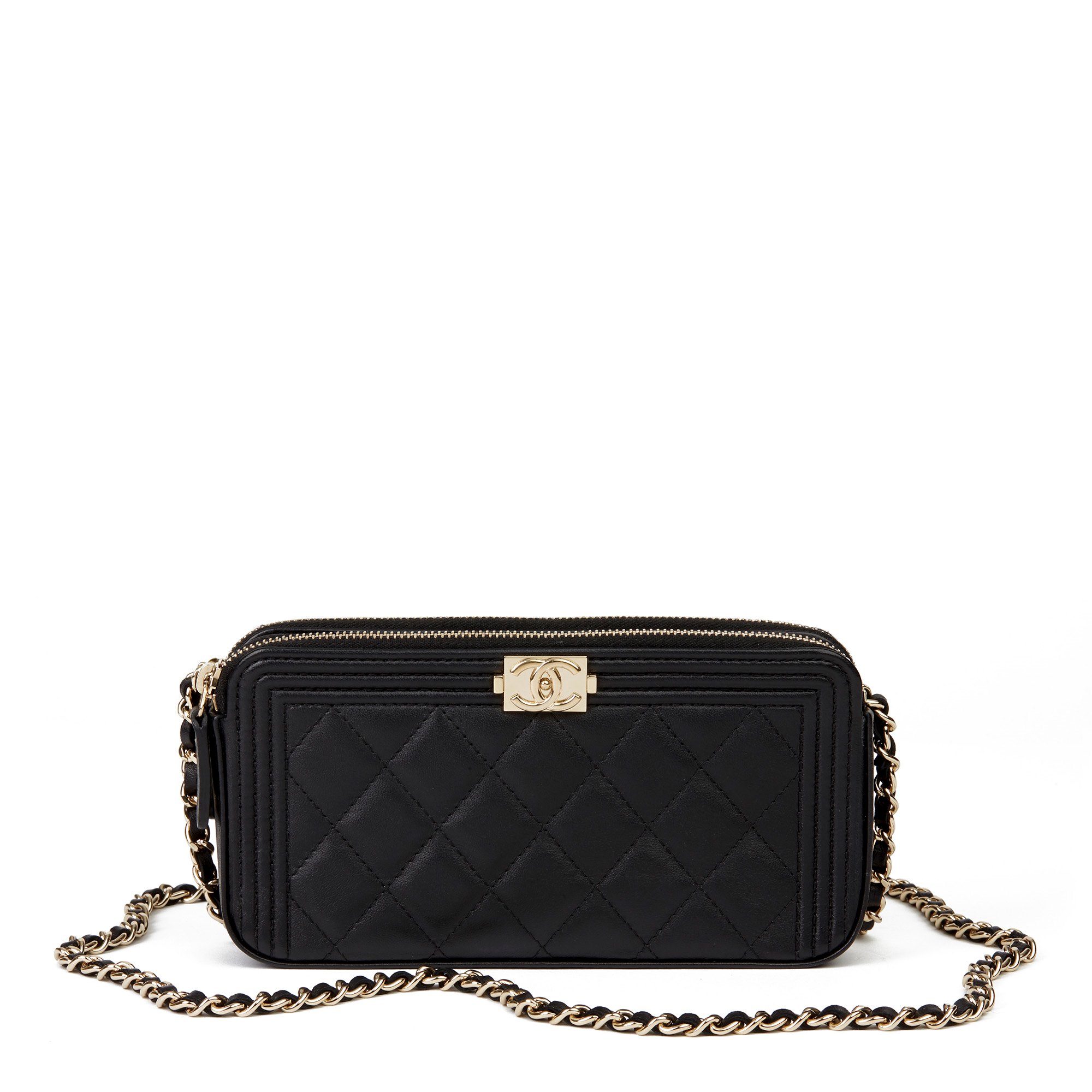 Chanel Le Boy Double Zip Wallet On Chain So Black Lambskin | Lupon.Gov.Ph