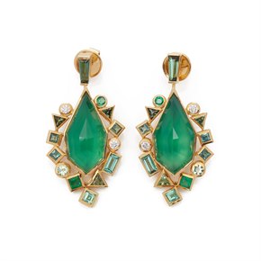 Stephen Webster Crystal Haze Gold Struck Green Agate Earrings