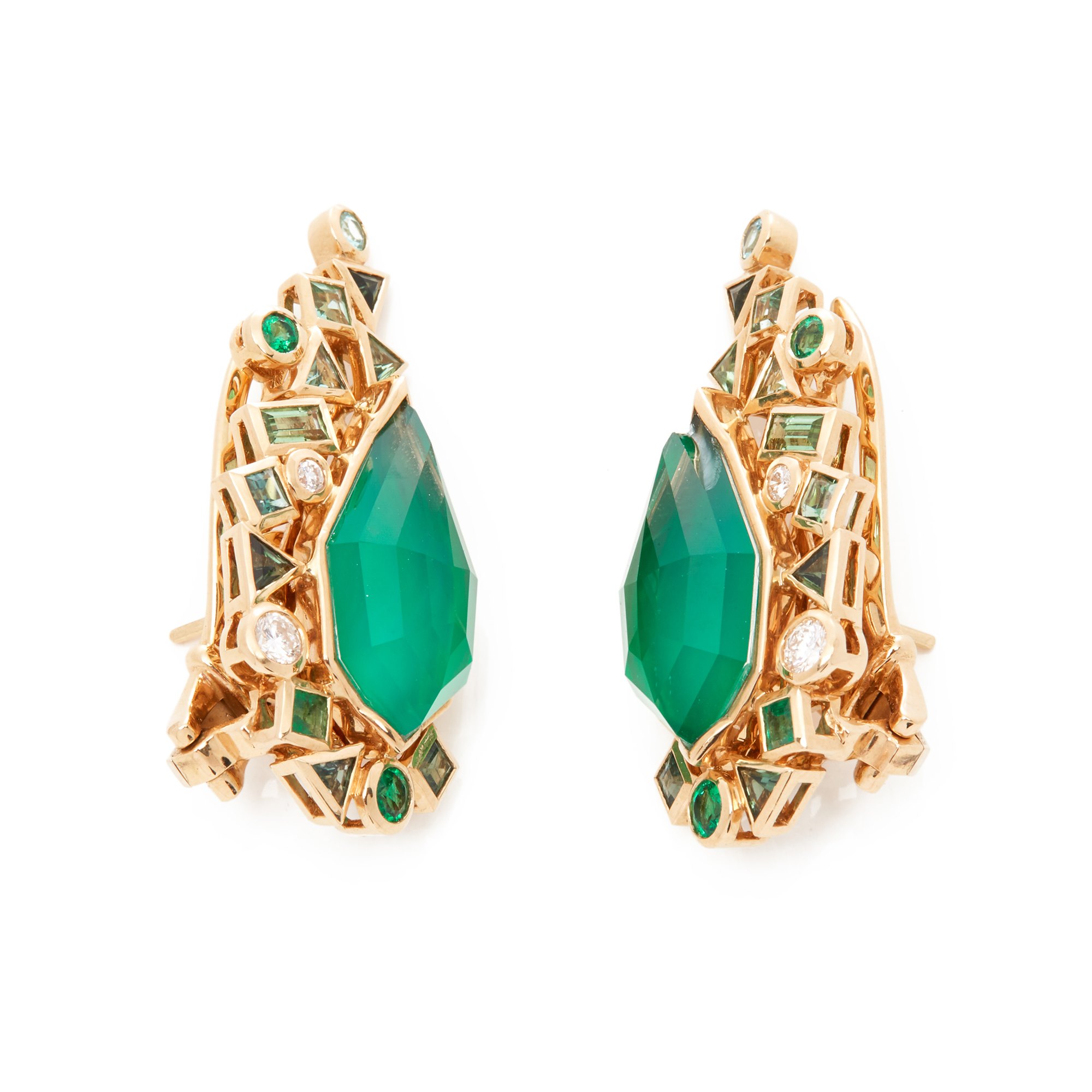 Stephen Webster Crystal Haze Gold Struck Green Agate Earrings