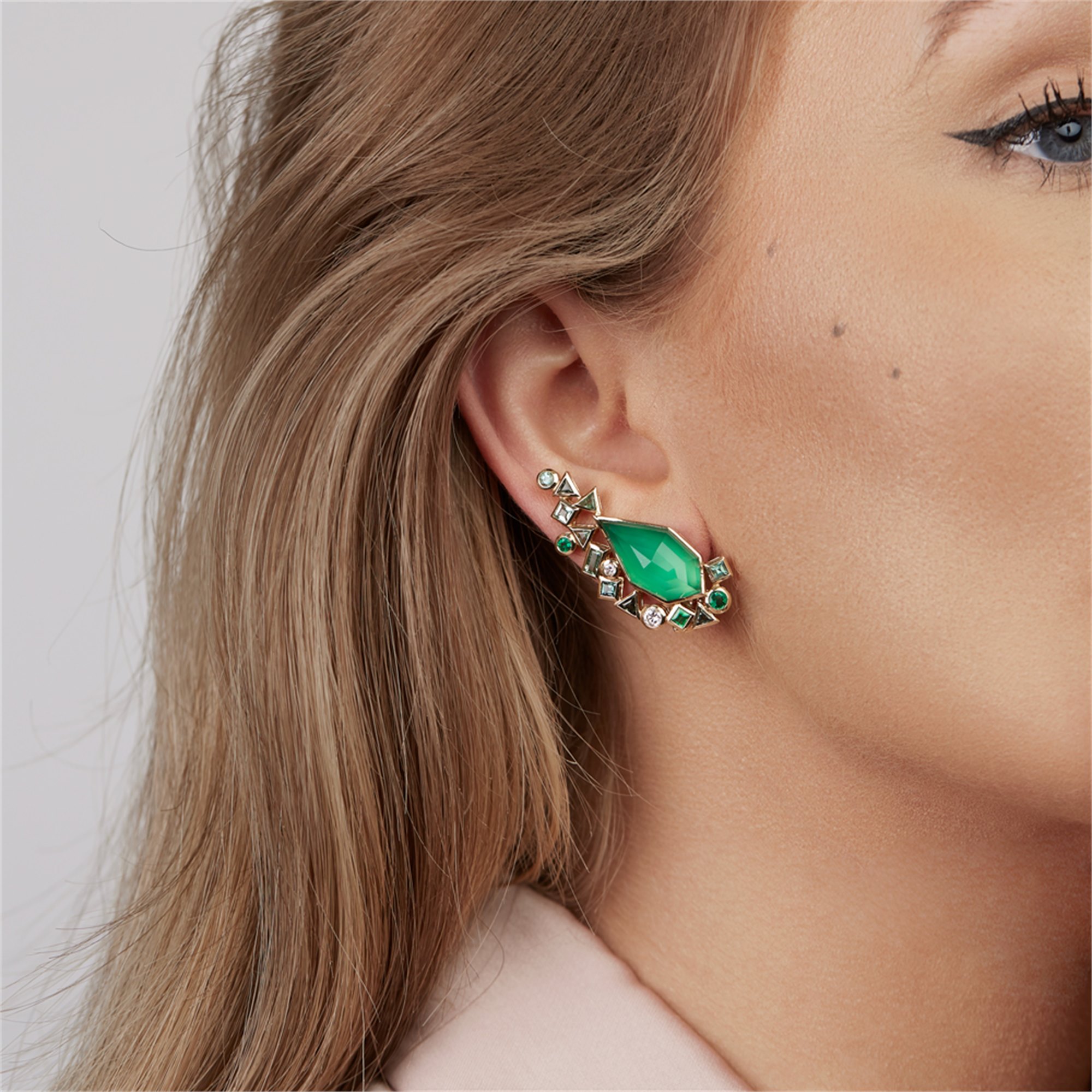 Stephen Webster Crystal Haze Gold Struck Green Agate Earrings