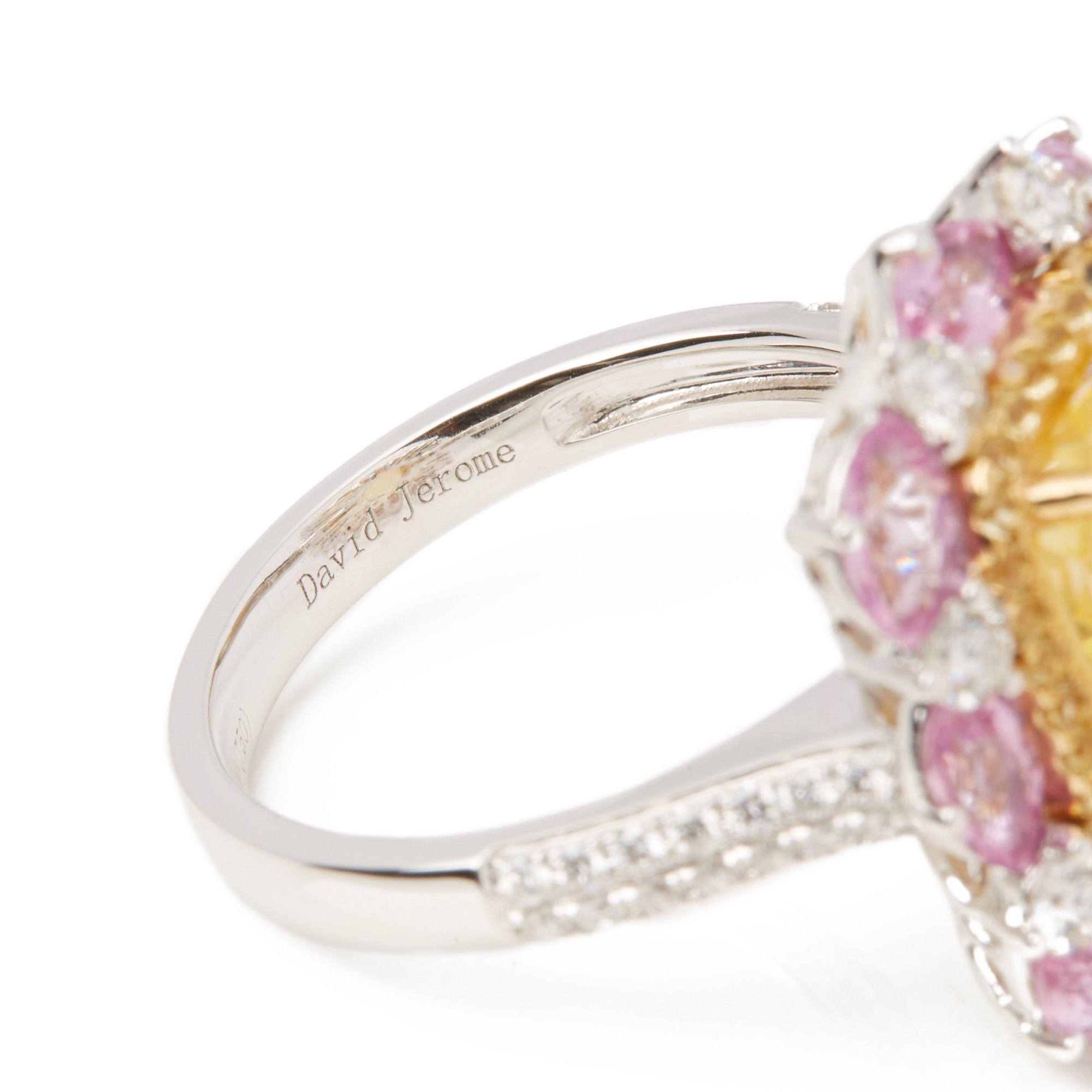 David Jerome 18ct White Gold Yellow Sapphire, Diamond and Pink Sapphire Cluster Ring