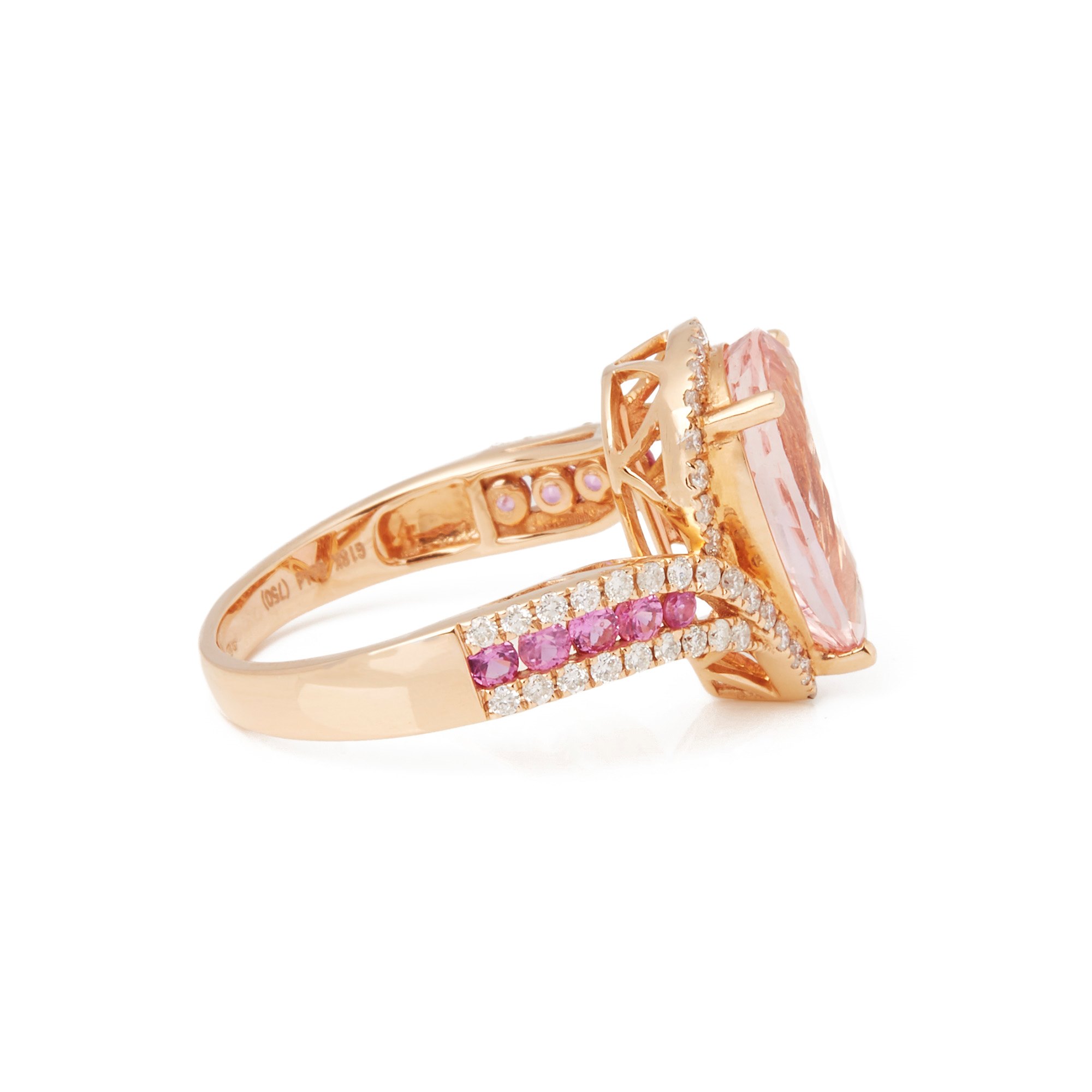 David Jerome 18ct Rose Gold Morganite, Diamond and pink Sapphire Cluster Ring