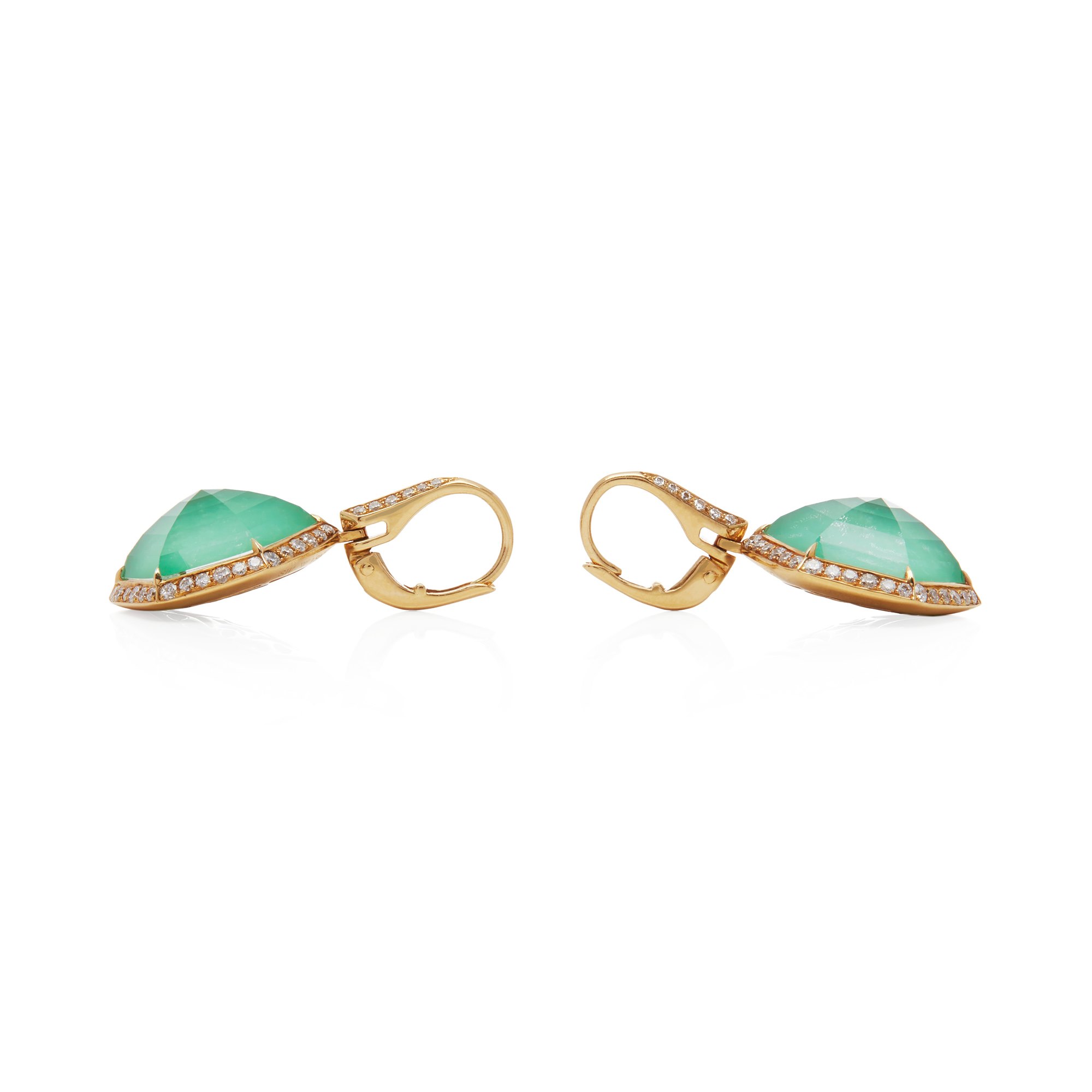 Stephen Webster 18ct Yellow Gold Deco Haze Green Agate and Diamond Drop Earrings
