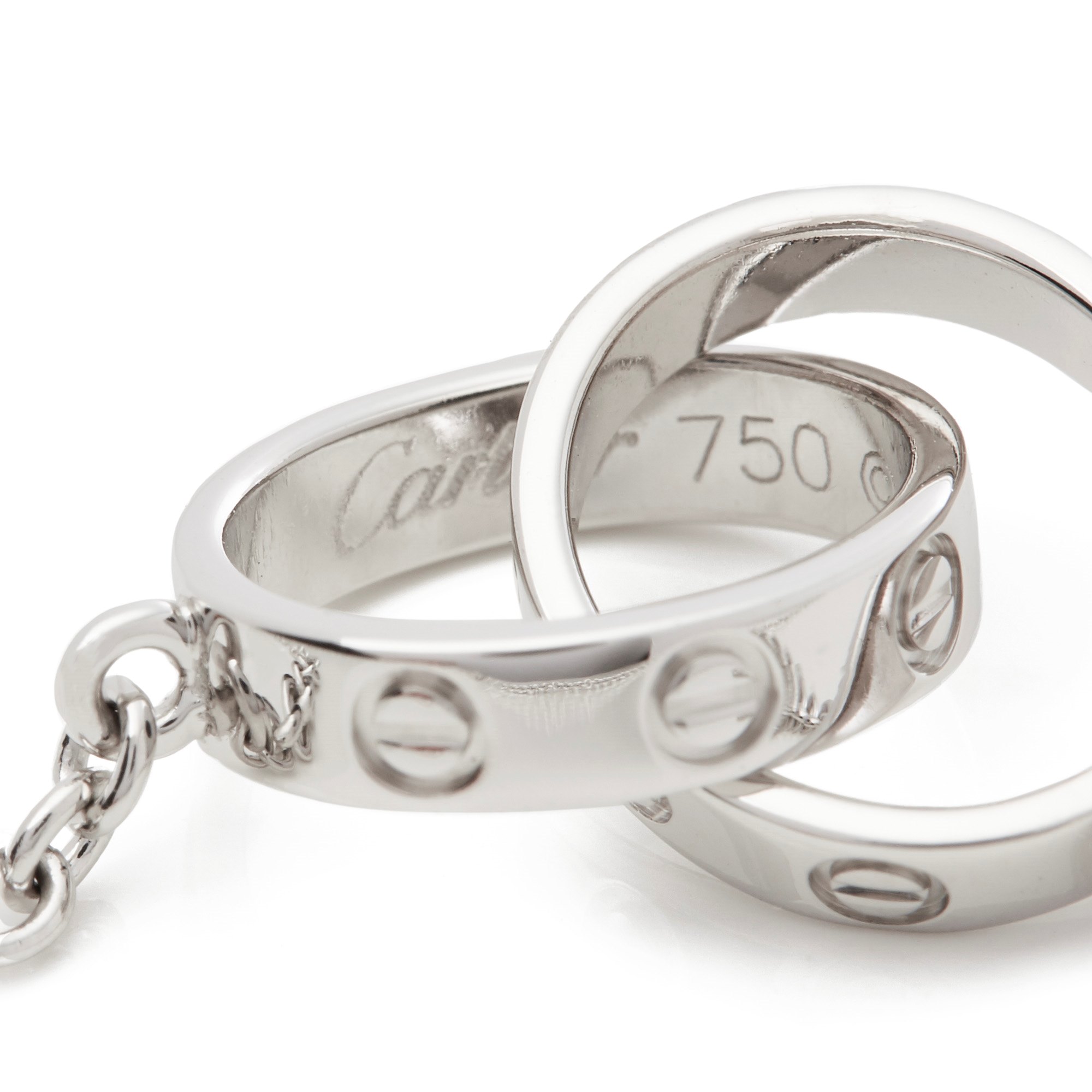 Cartier 18k White Gold Double Love Ring Necklace