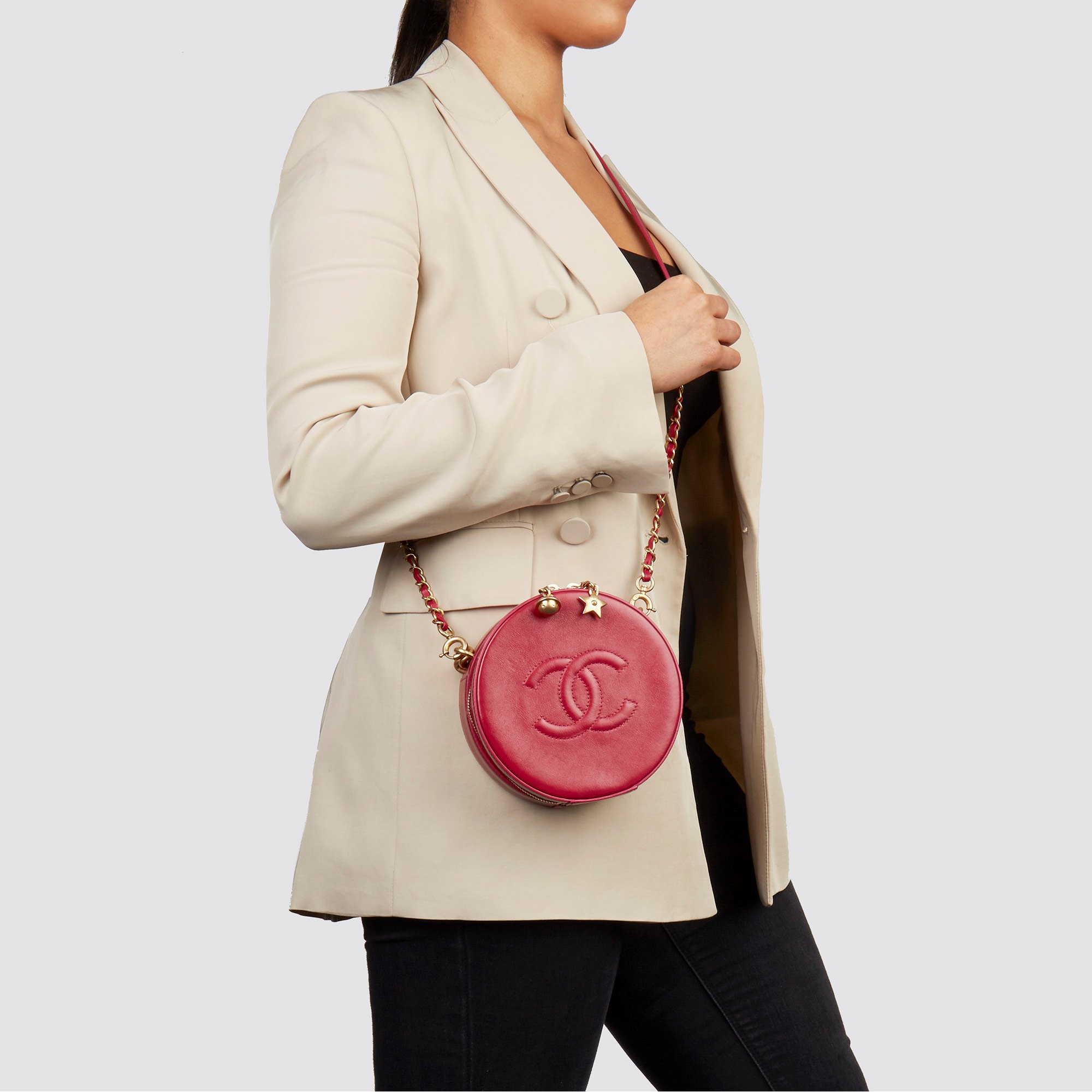Chanel Raspberry Glazed Calfskin Leather Round as Earth Bag
