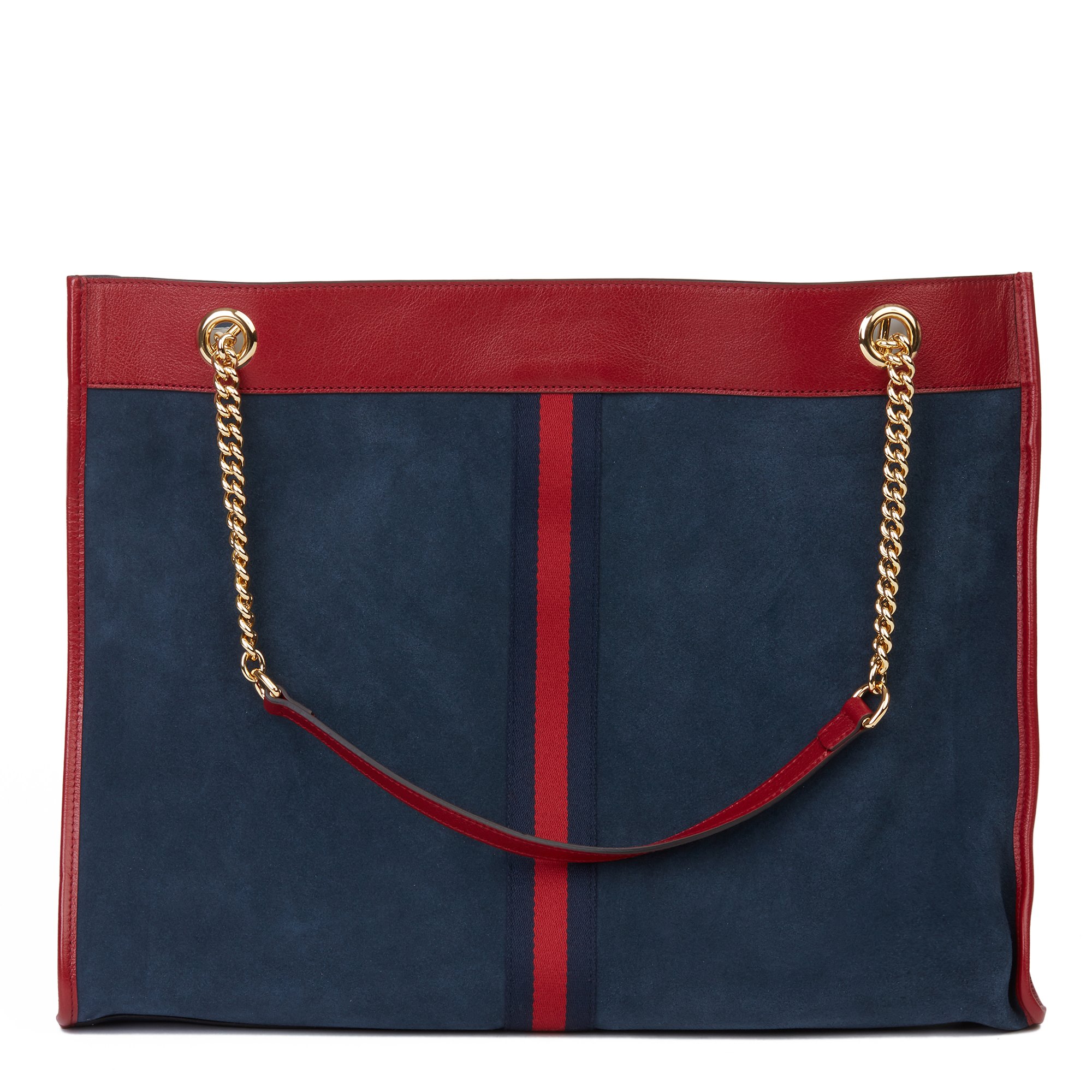Gucci Red Aged Calfskin Leather & Blue Suede Web Large Rajah Tote