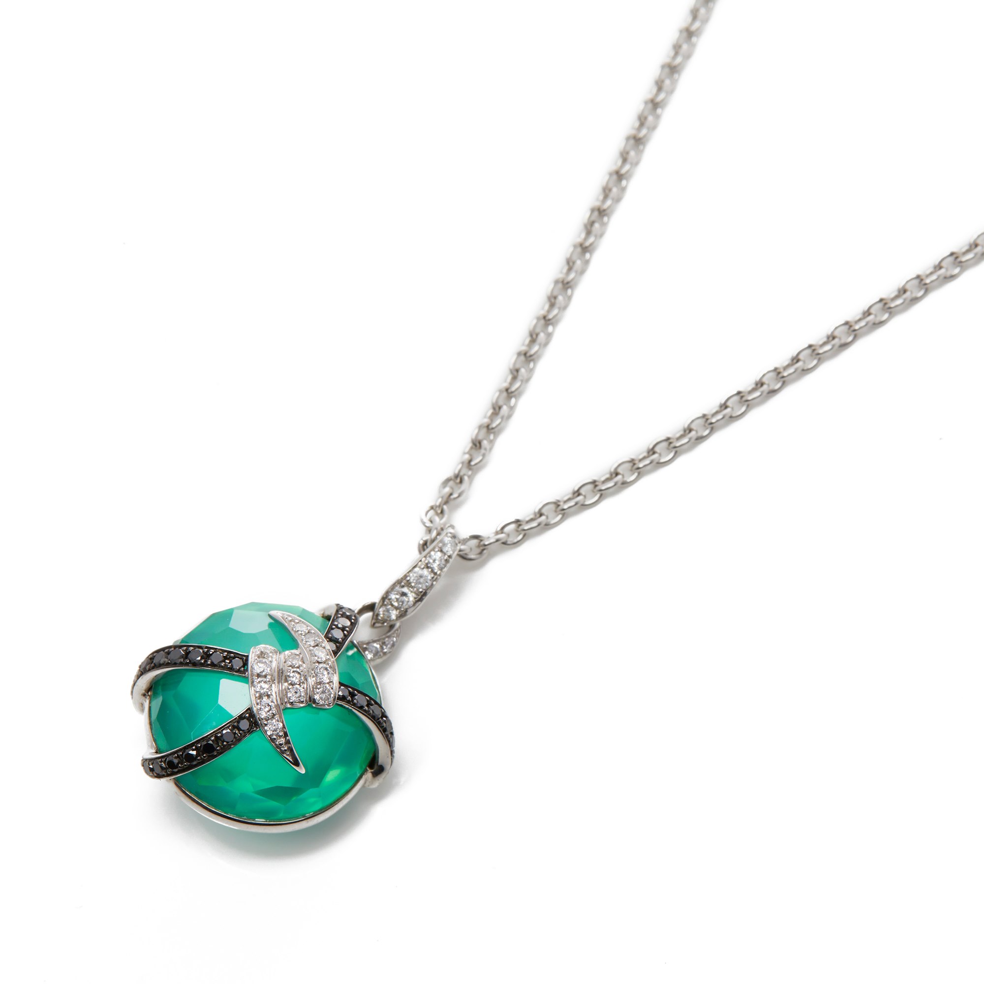Stephen Webster Forget me Not 18ct White Gold Diamond and Green Agate Necklace