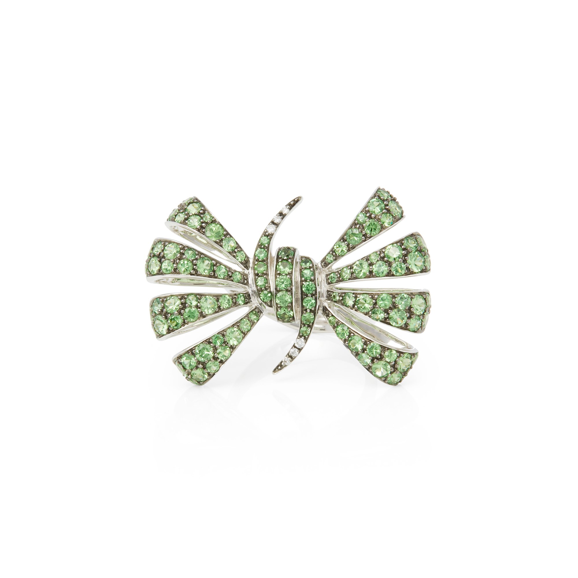 Stephen Webster 18ct White Gold Forget me Not Pave Tsavorite Bow Ring
