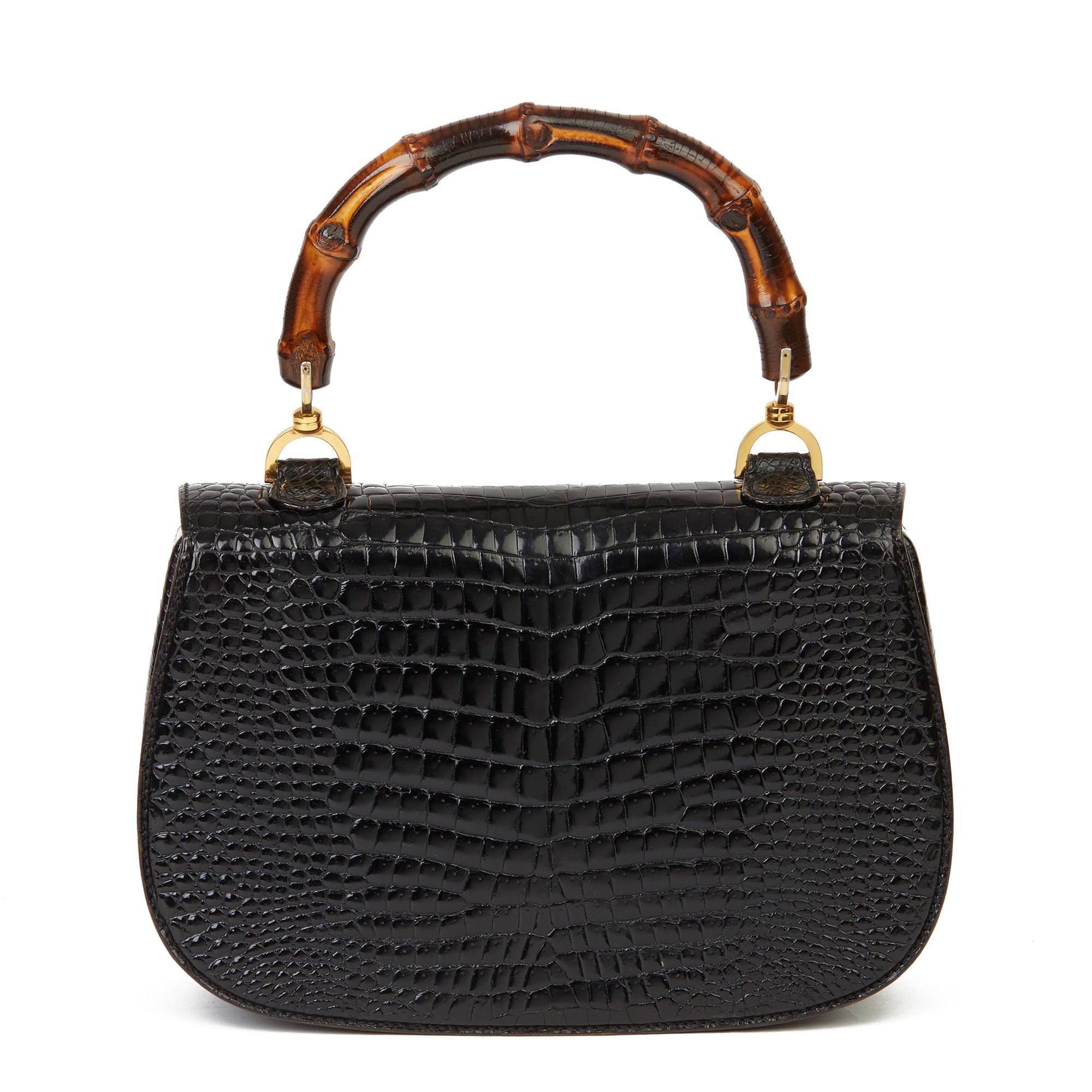 Gucci Black Alligator Leather Bamboo Classic Top Handle
