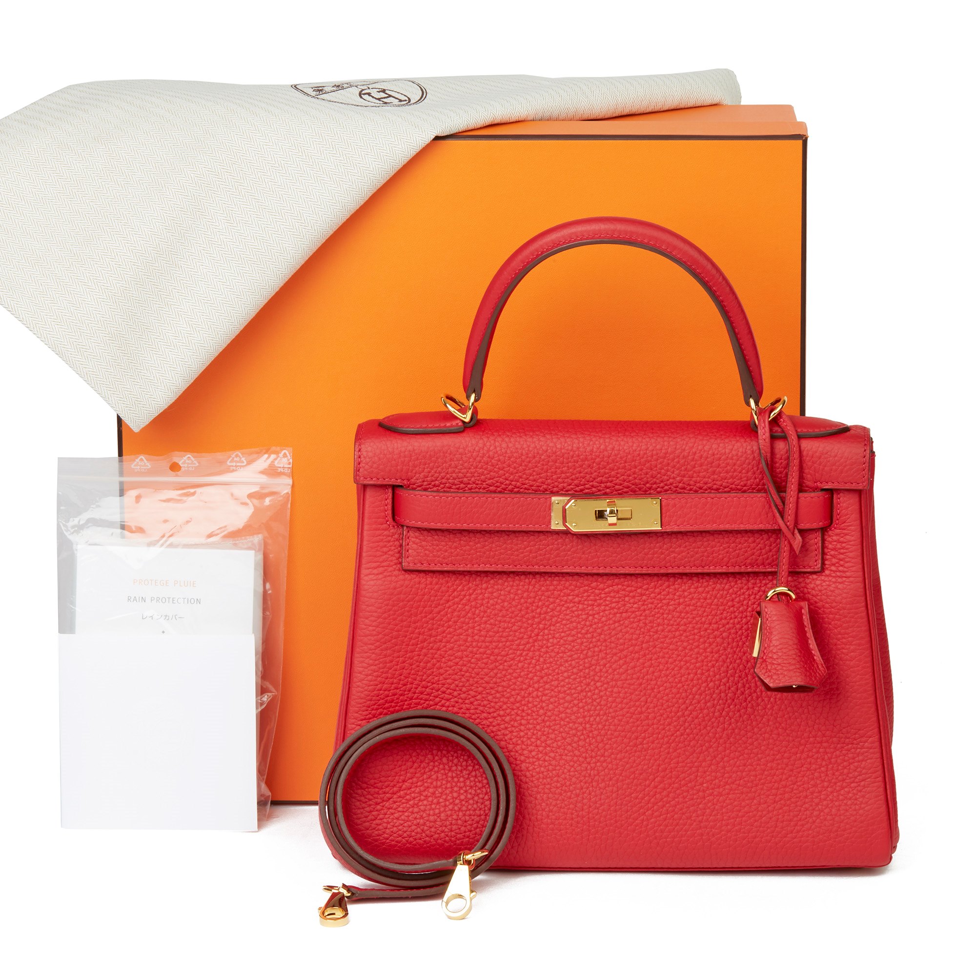 Hermes Kelly 28 Retourne Geranium Togo Palladium Hardware #X