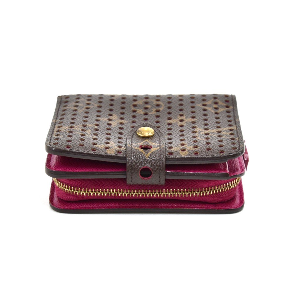 Louis Vuitton Brown Perforated Monogram Coated Canvas Fuchsia Compact Wallet