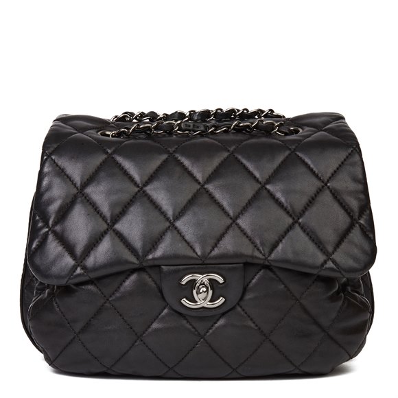 Chanel Black Quilted Lambskin Triple Compartment Classic Single Flap Bag