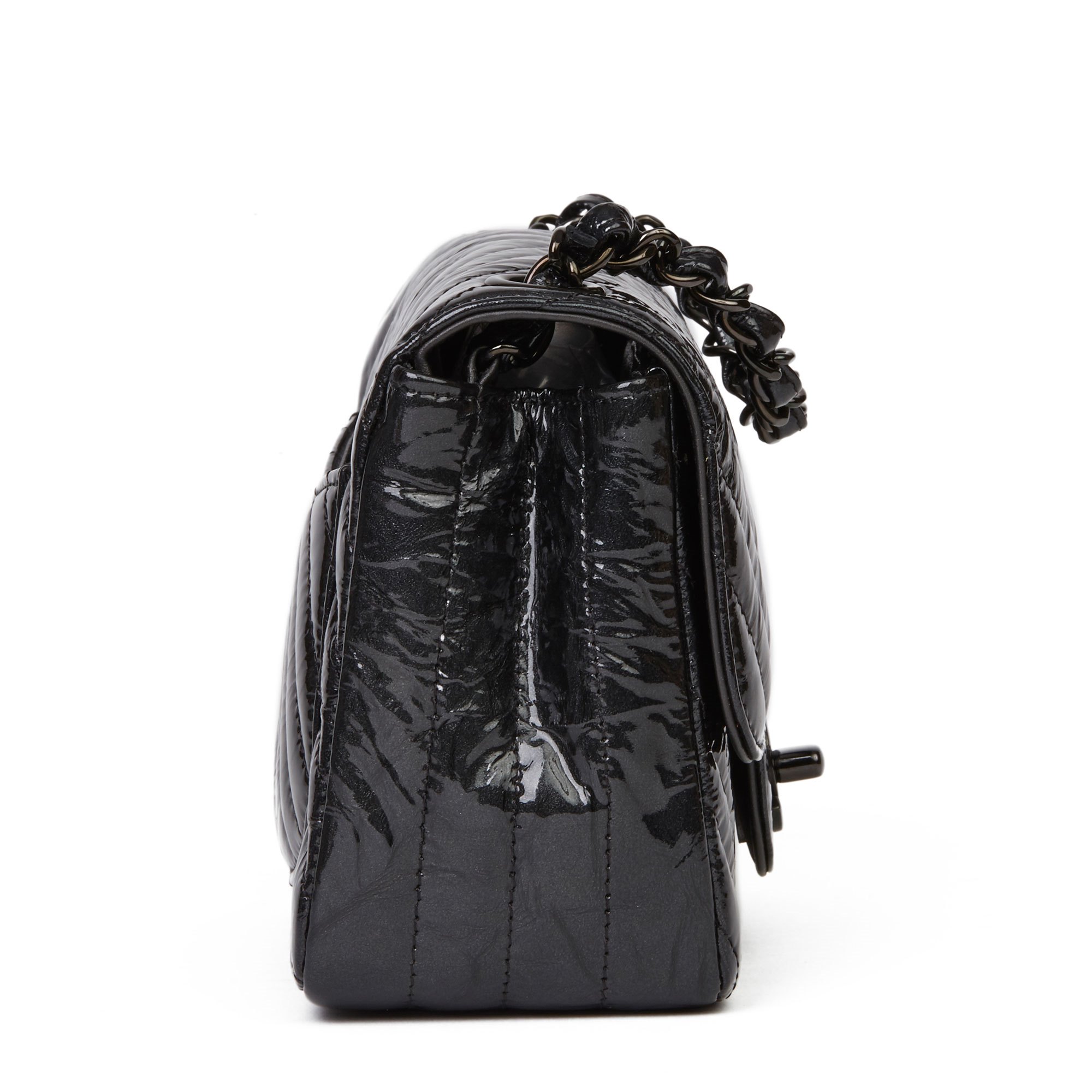 Chanel Black Chevron Quilted Crumpled Metallic Calfskin Leather SO Black Mini Flap Bag