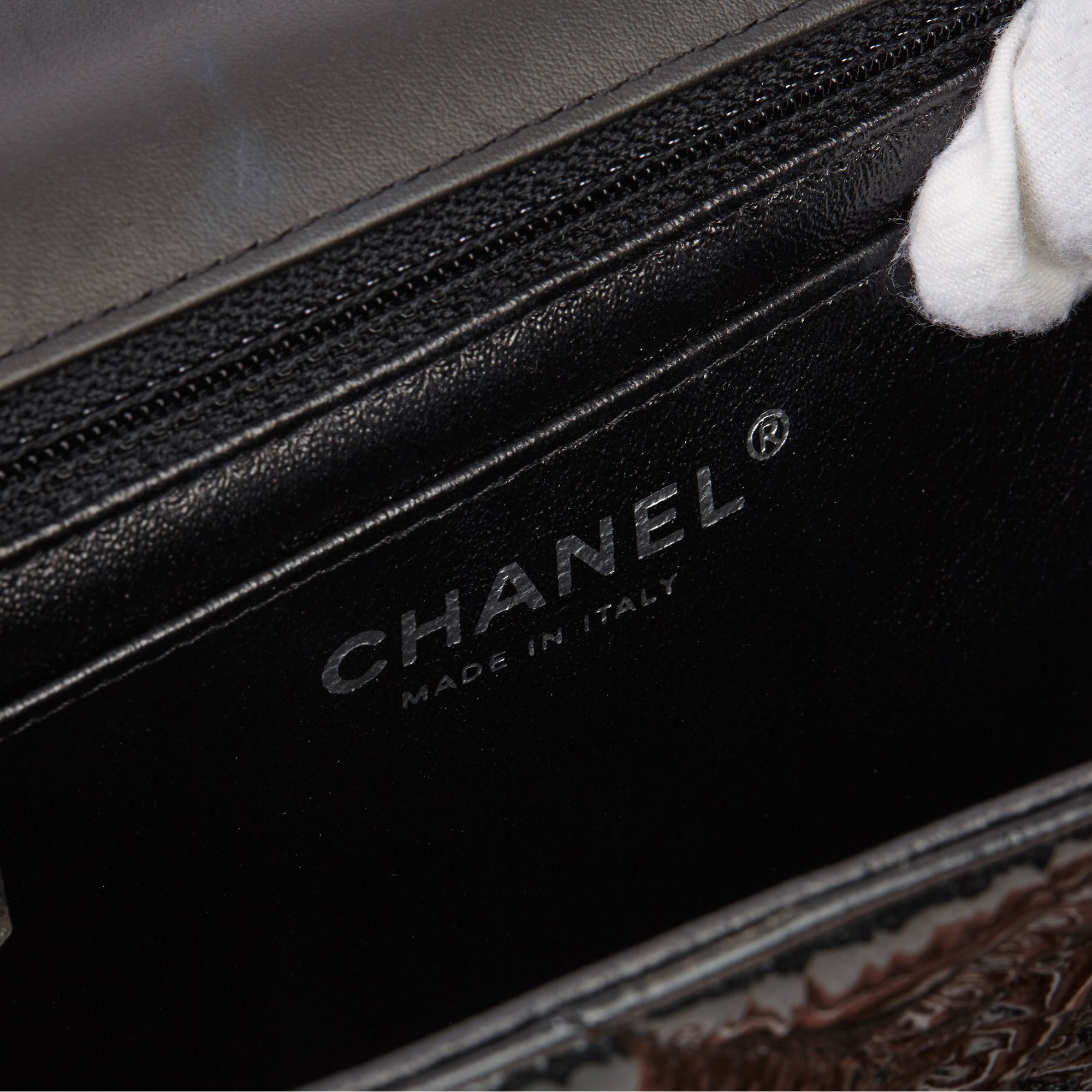 Chanel Black Chevron Quilted Crumpled Metallic Calfskin Leather SO Black Mini Flap Bag