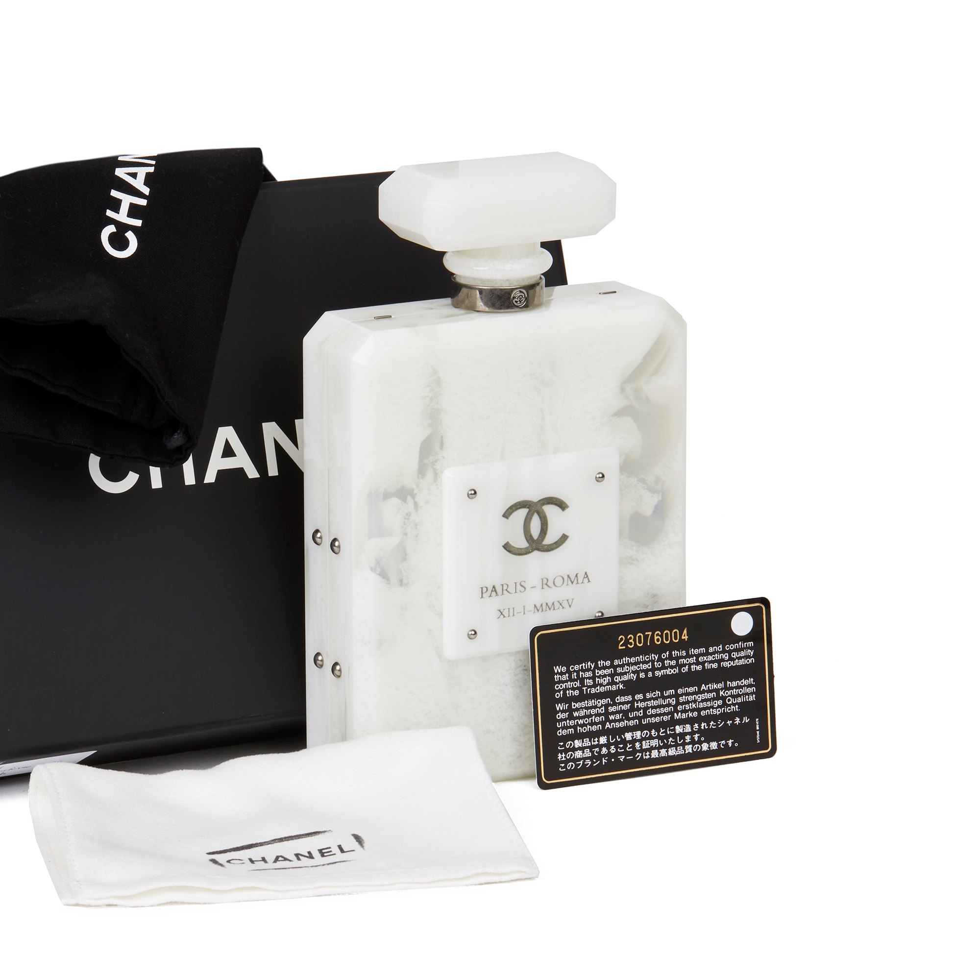 Chanel White Marble Plexiglass Paris-Rome Perfume Bottle Bag