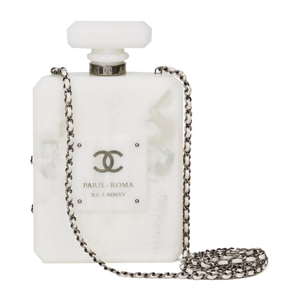 Chanel White Marble Plexiglass Paris-Rome Perfume Bottle Bag