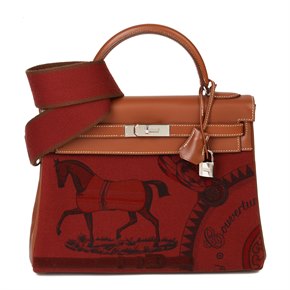 Hermès Rouge H Toile & Barenia Horse Print Amazone Kelly 32cm Sellier