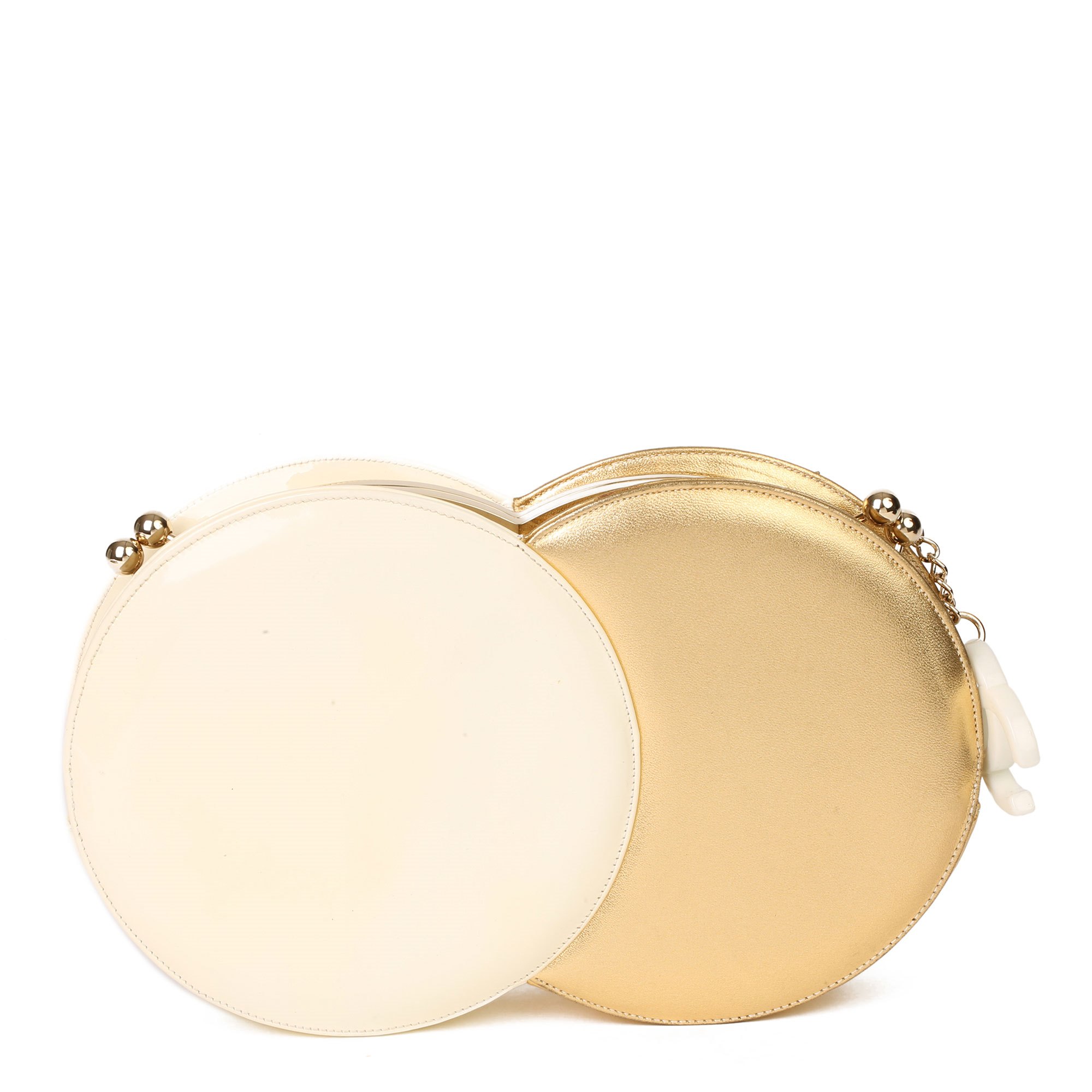 Chanel Gold Lambskin & Beige Patent Leather Double Circle Clutch