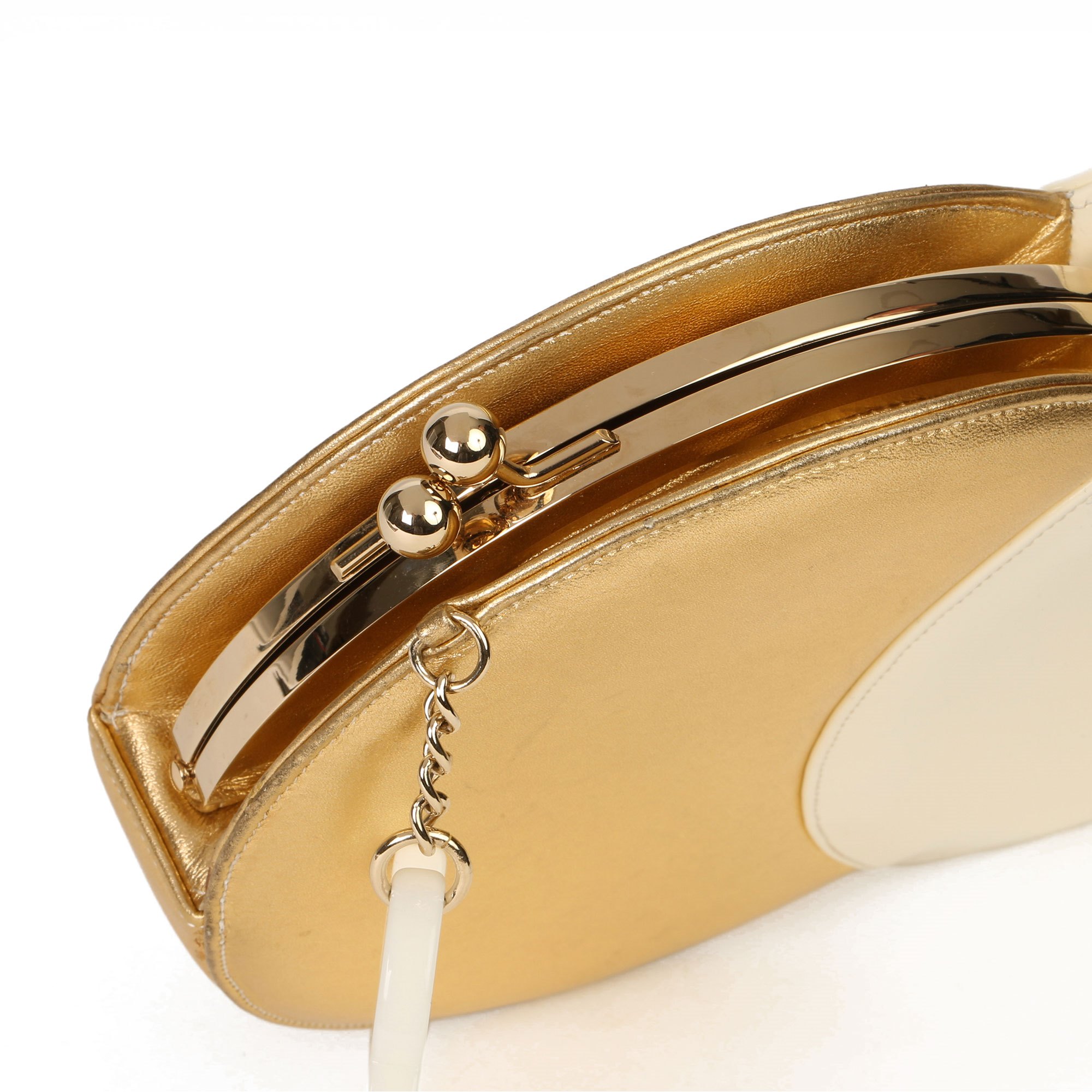 Chanel Gold Lambskin & Beige Patent Leather Double Circle Clutch