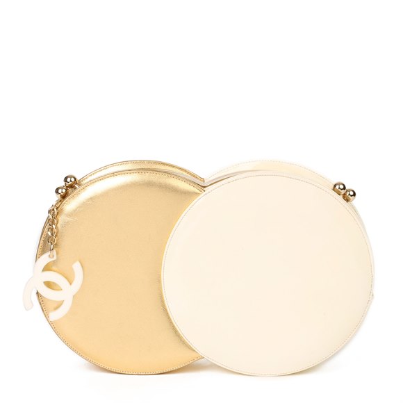Chanel Gold Lambskin & Beige Patent Leather Double Circle Clutch