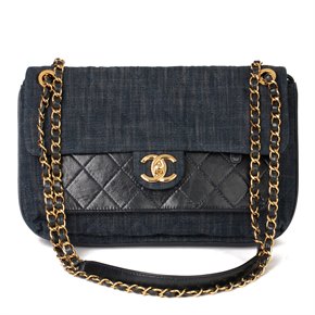 Chanel Blue Quilted Denim & Blue Calfskin Leather Single Flap Bag