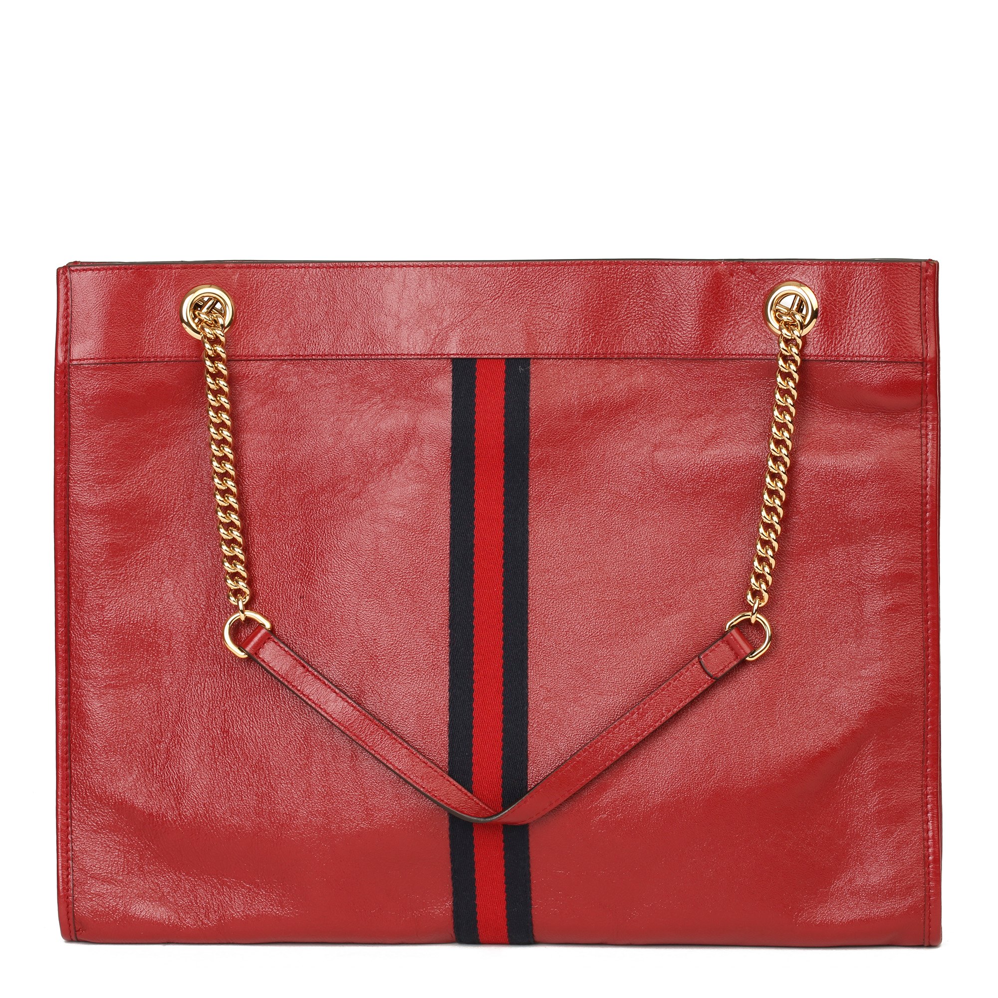 Gucci Red Aged Calfskin Leather Web Large Rajah Tote