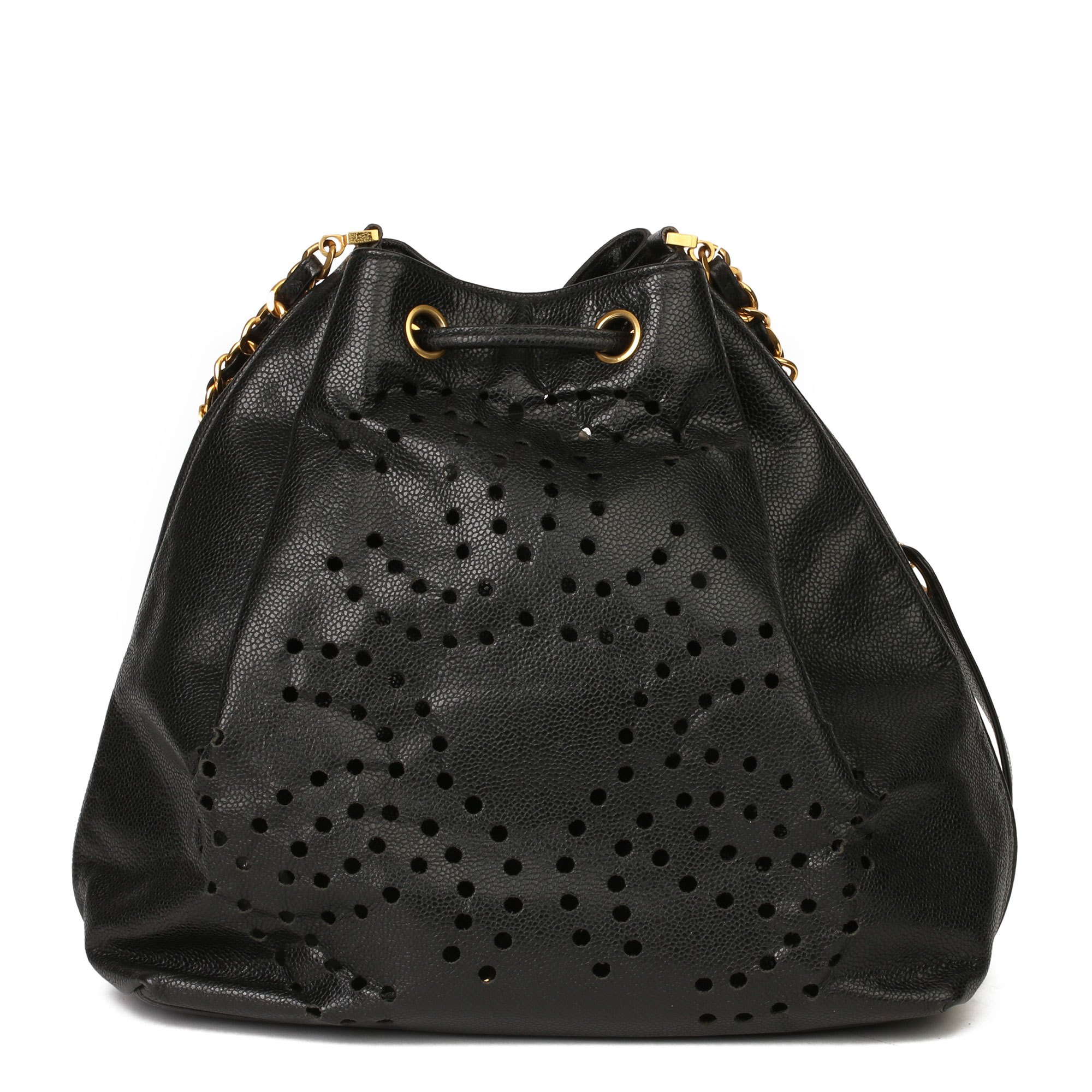 Chanel Black CC Perforated Caviar Leather Vintage Timeless Bucket Bag