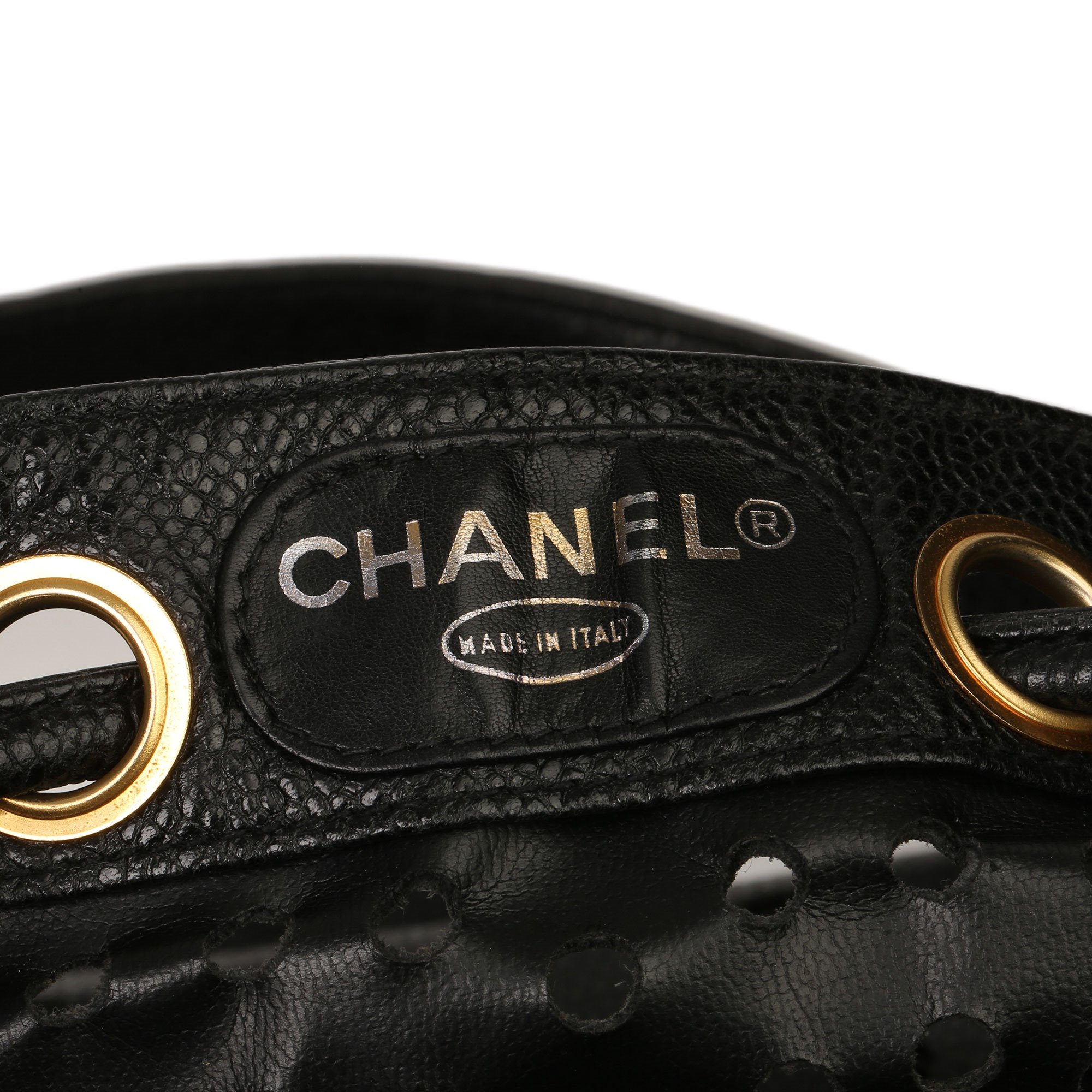 Chanel Black CC Perforated Caviar Leather Vintage Timeless Bucket Bag