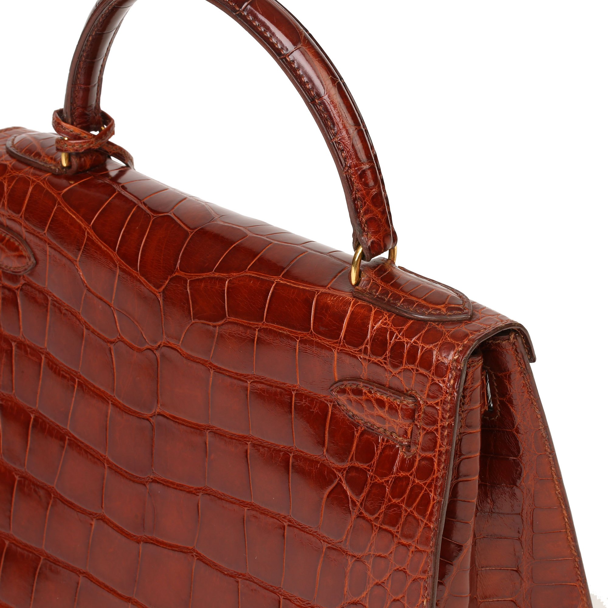 Hermès Miel Shiny Alligator Leather Vintage Kelly 28cm Sellier