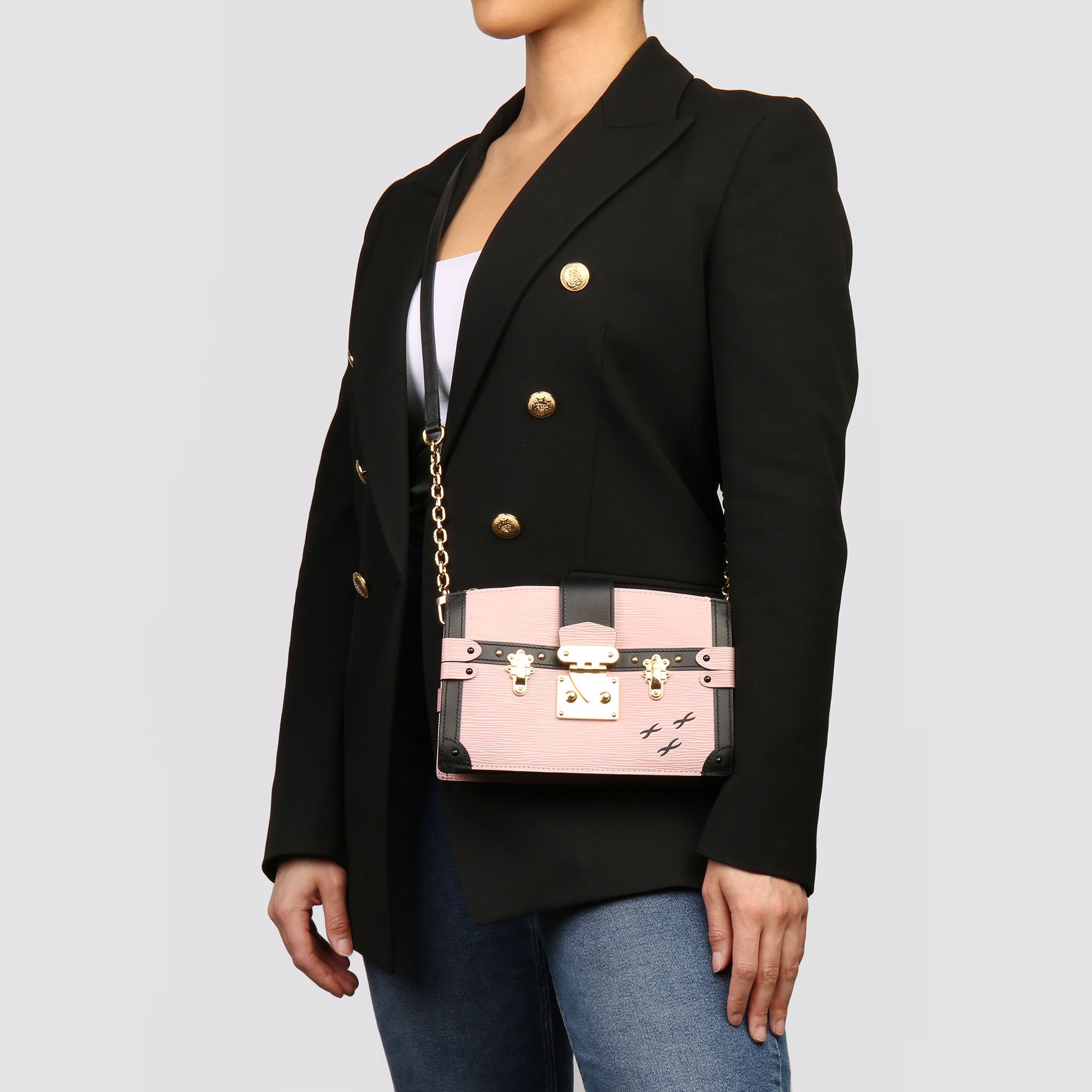 Louis Vuitton Rose Ballerine Epi Leather & Black Calfskin Leather Trunk Clutch