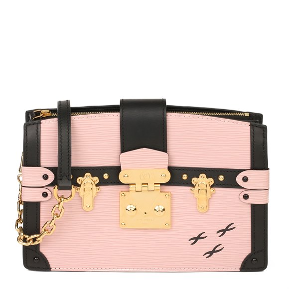 Louis Vuitton Rose Ballerine Epi Leather & Black Calfskin Leather Trunk Clutch