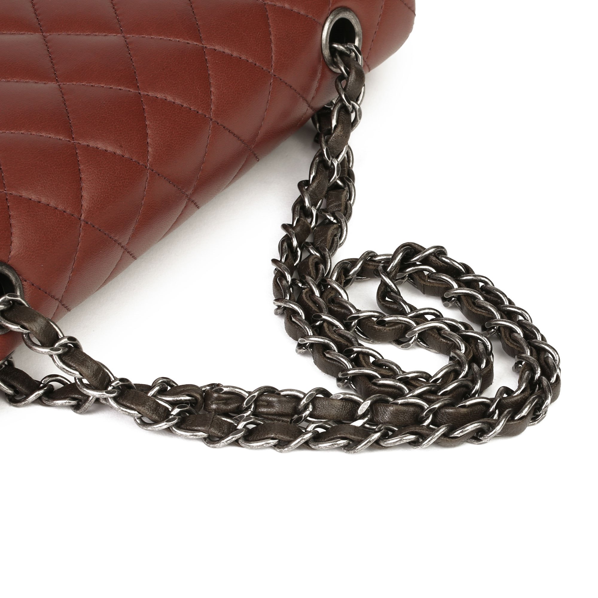 Chanel Burgundy, Black & Khaki Lambskin Medium Classic Double Flap Bag