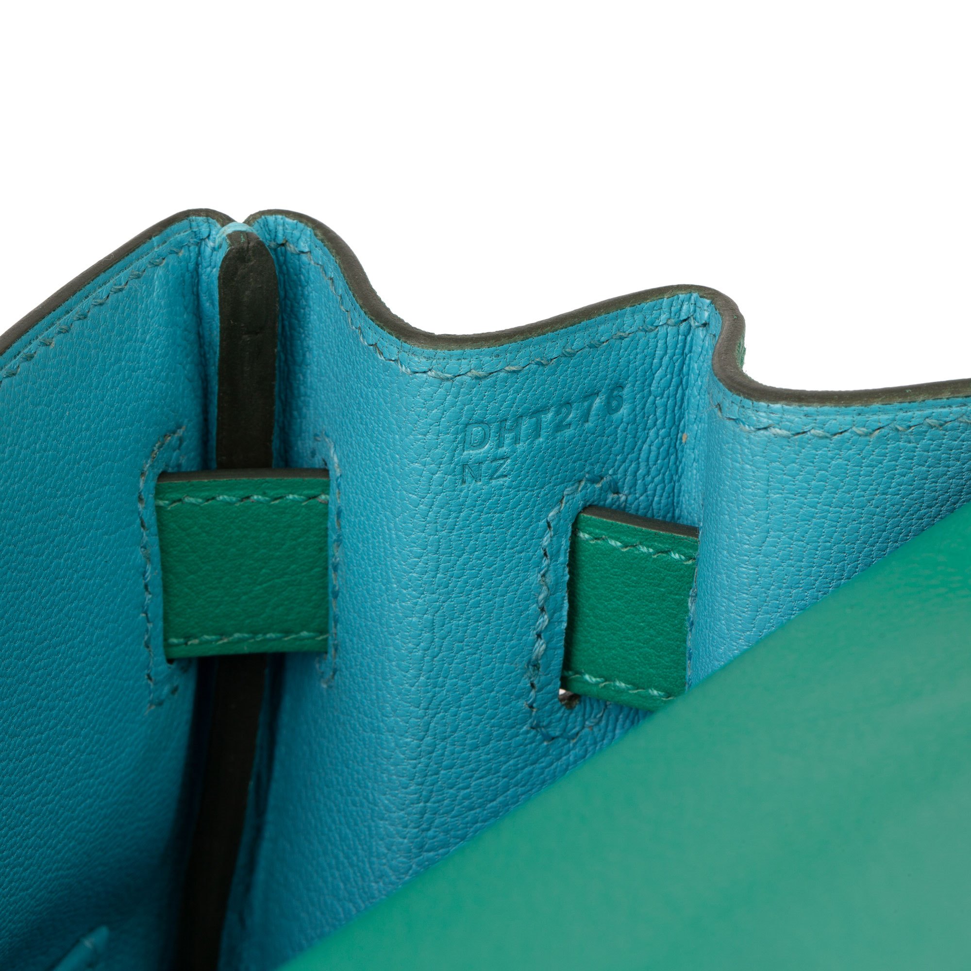 Hermès Vert Verone & Blue du Nord Evercolor Leather Verso Kelly 32cm Retourne