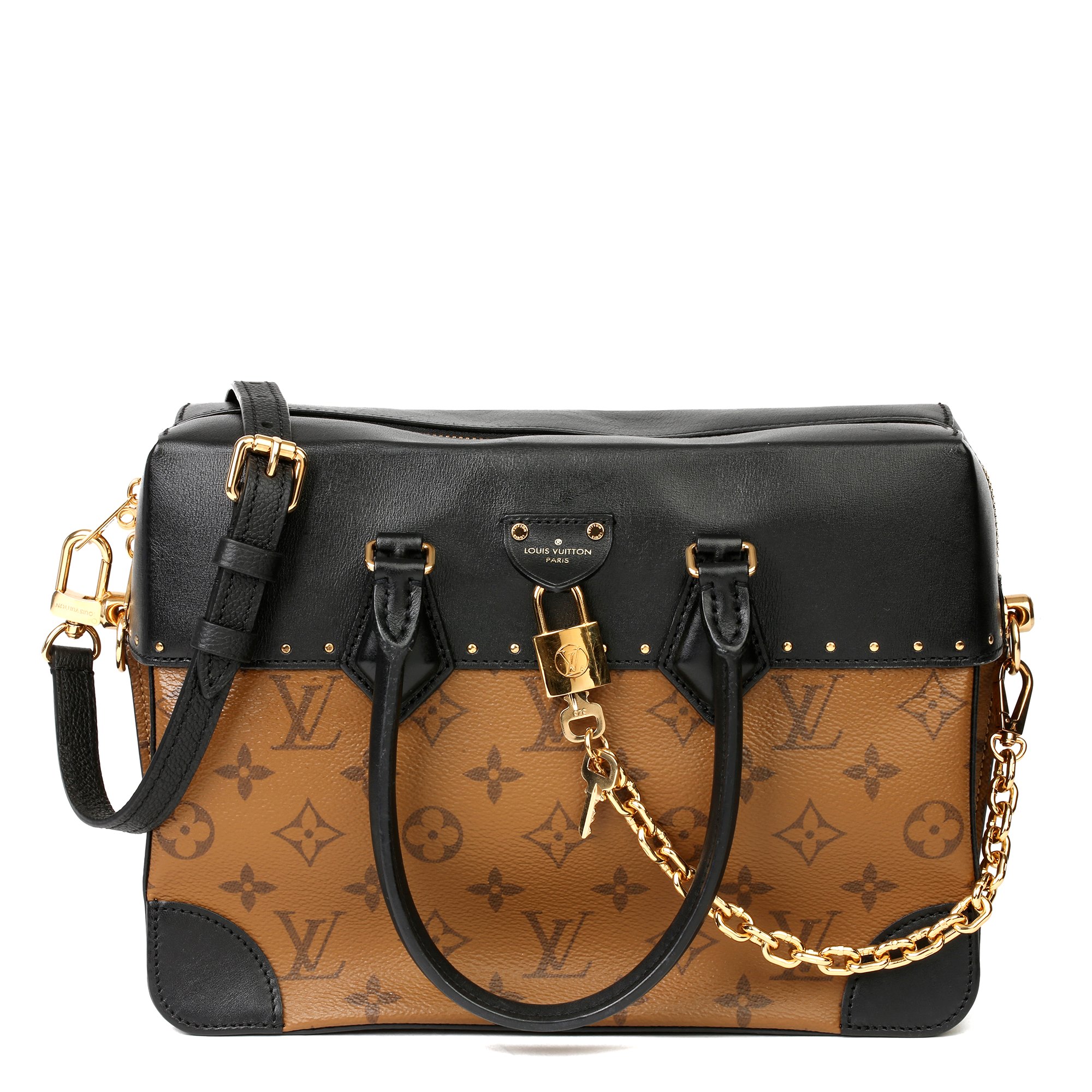 Louis Vuitton Brown Monogram Reverse Coated Canvas and Black Calfskin Leather City Malle