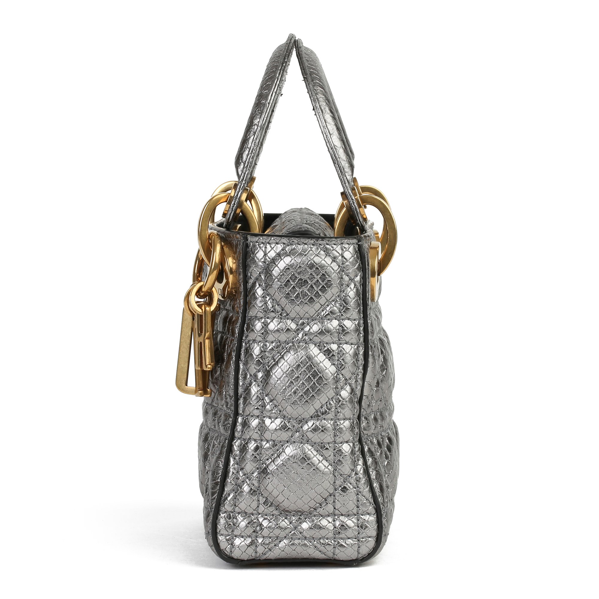 Christian Dior Gunmetal Quilted Metallic Calfskin Leather Mini Lady Dior