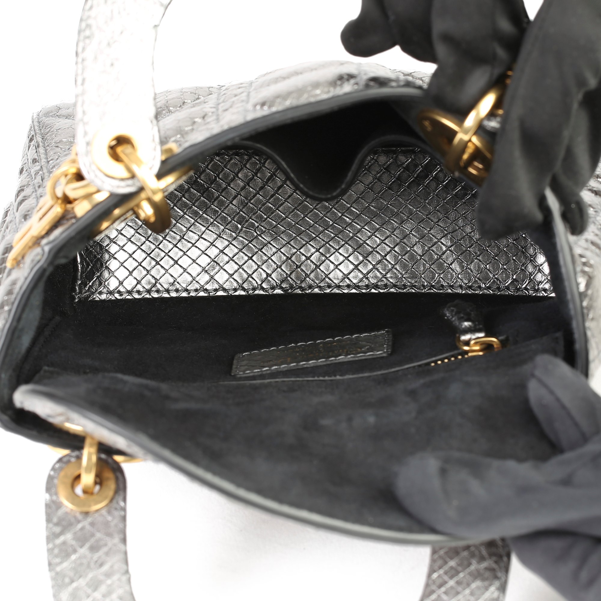 Christian Dior Gunmetal Quilted Metallic Calfskin Leather Mini Lady Dior