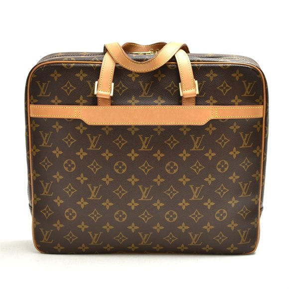 Louis Vuitton Brown Monogram Coated Canvas & Vachetta Leather Porte Documents Voyage 2 Poches 