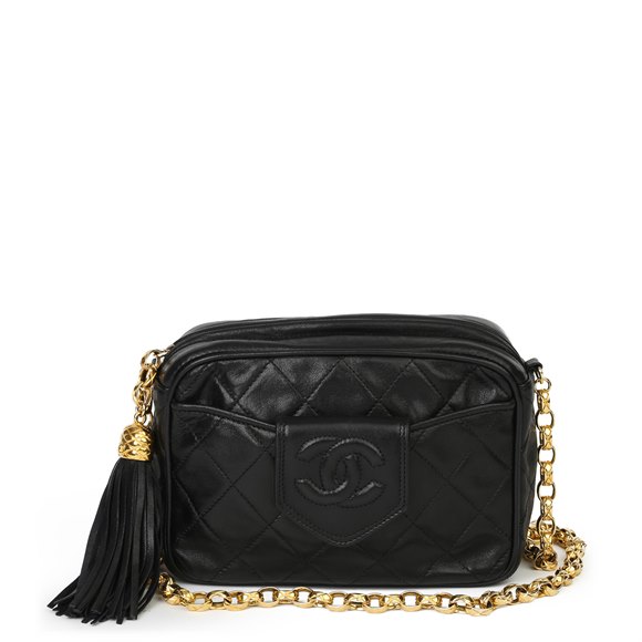 Chanel Black Quilted Lambskin Vintage Timeless Fringe Camera Bag